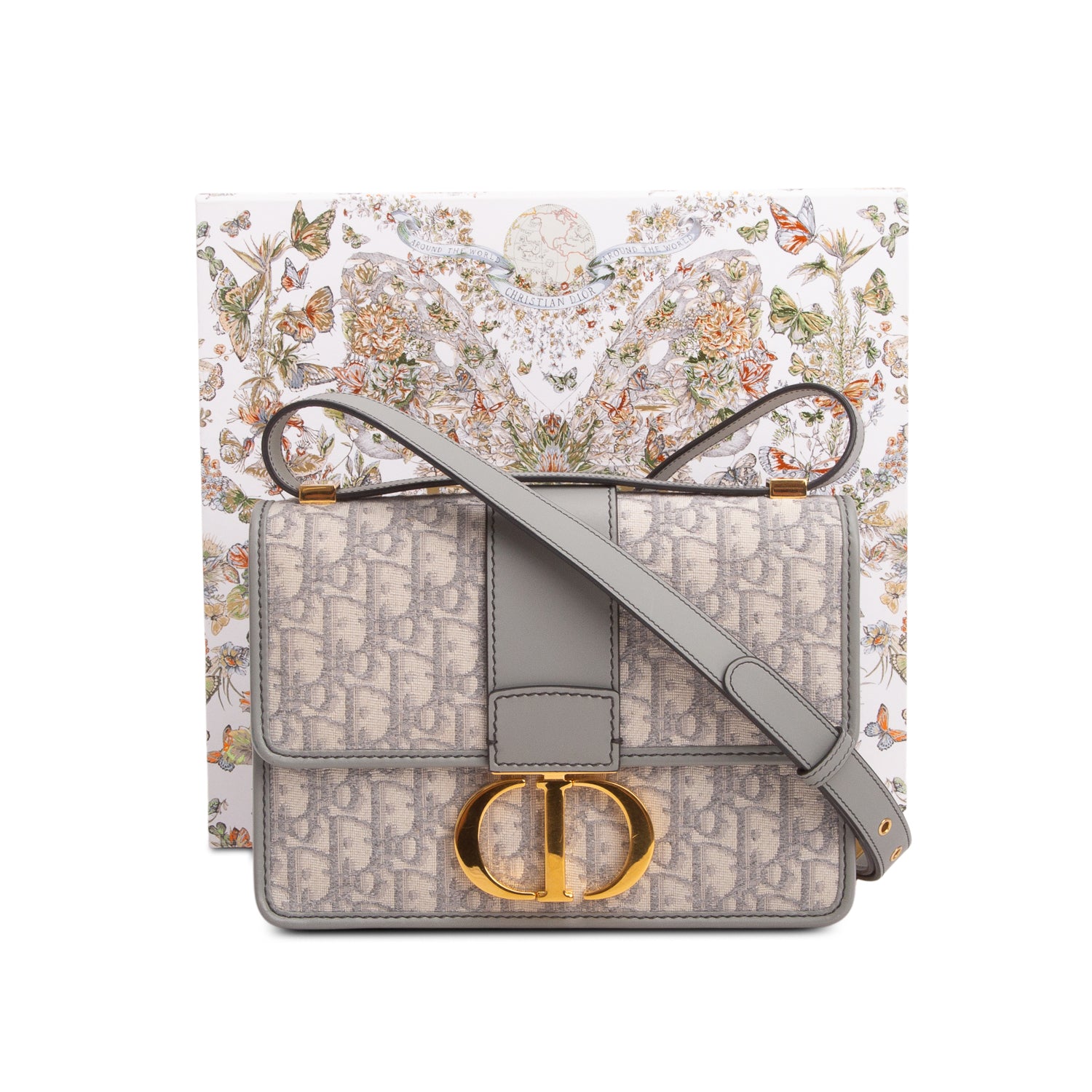 Christian Dior 2022 Grey Oblique 30 Montaigne Flap Bag w/ Box