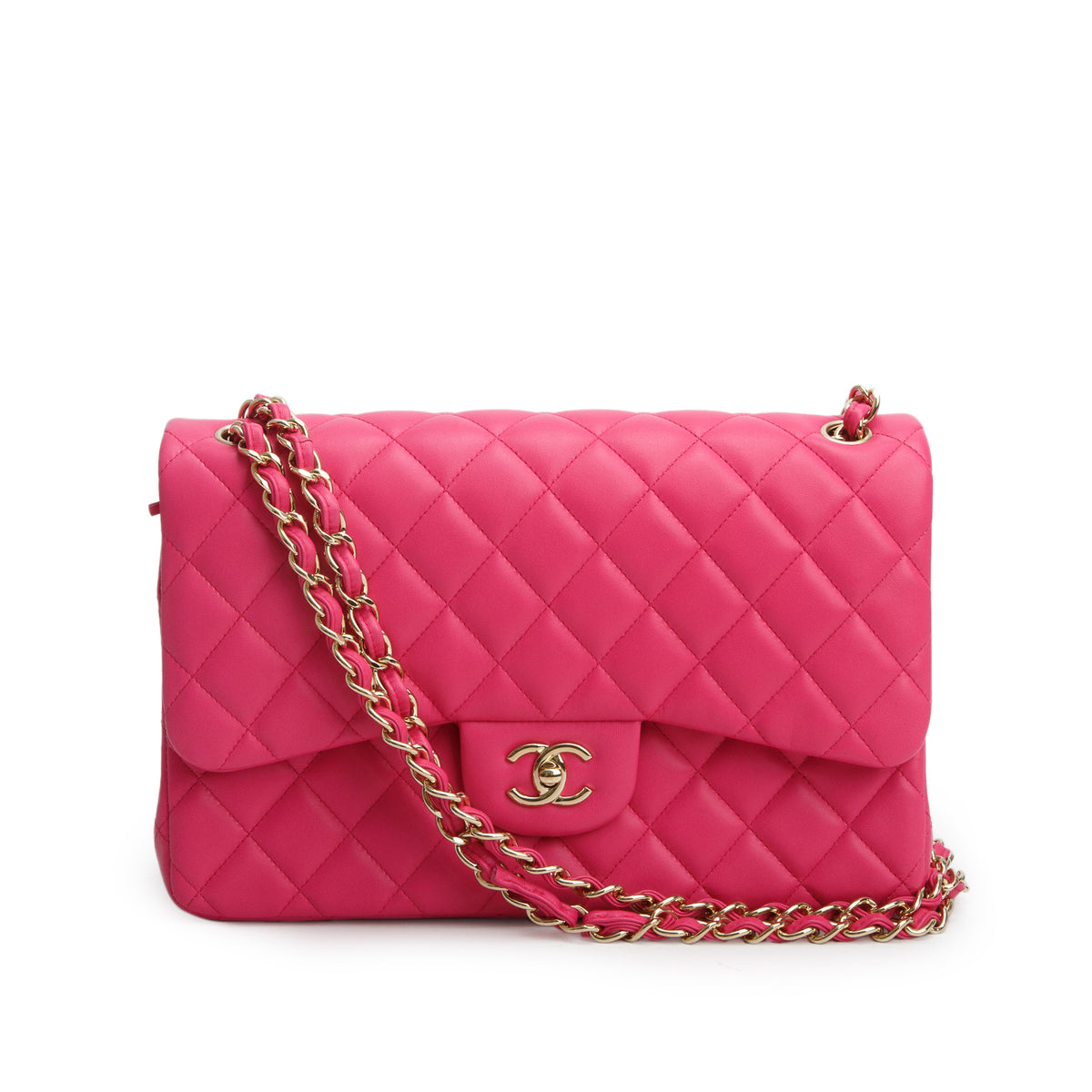Chanel Pink Quilted Lambskin Leather Classic Jumbo Double Flap Bag w/ Box & Authenticity Card
