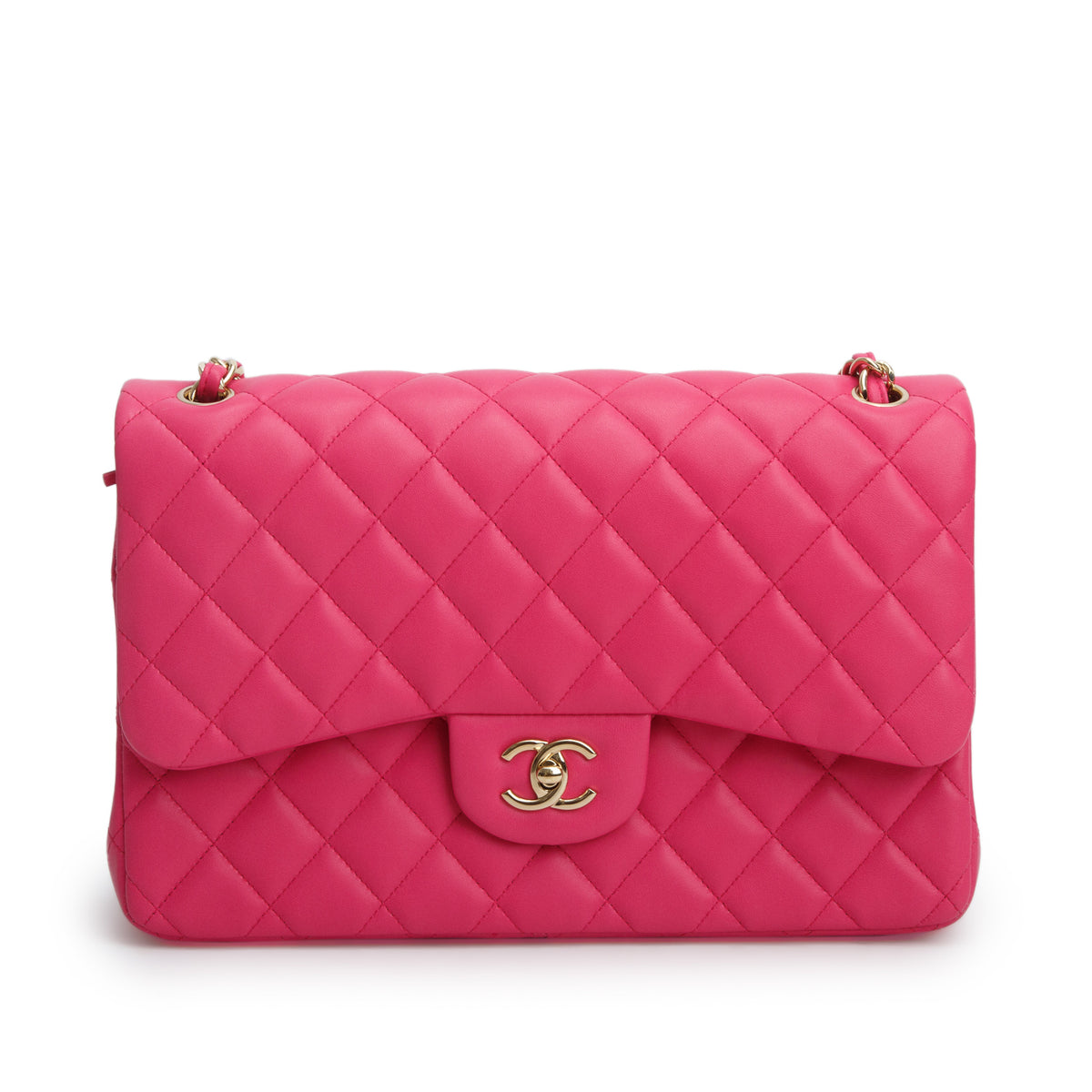 Chanel Pink Quilted Lambskin Leather Classic Jumbo Double Flap Bag w/ Box & Authenticity Card