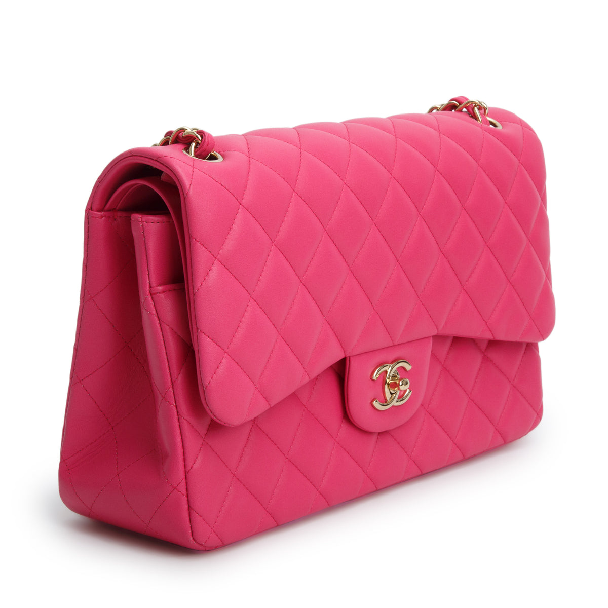 Chanel Pink Quilted Lambskin Leather Classic Jumbo Double Flap Bag w/ Box & Authenticity Card
