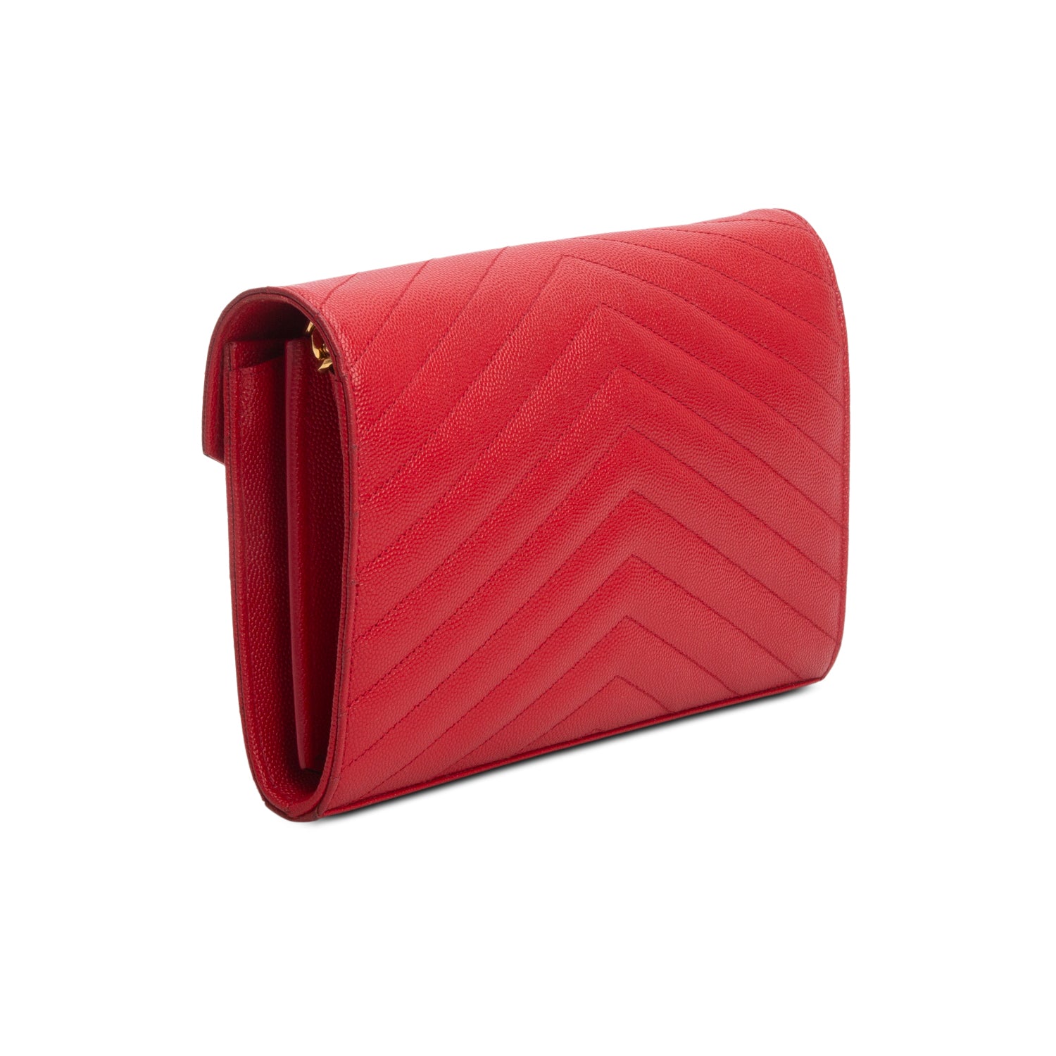 Saint Laurent Red Grain De Poudre Chevron Cassandre Envelope Chain Wallet