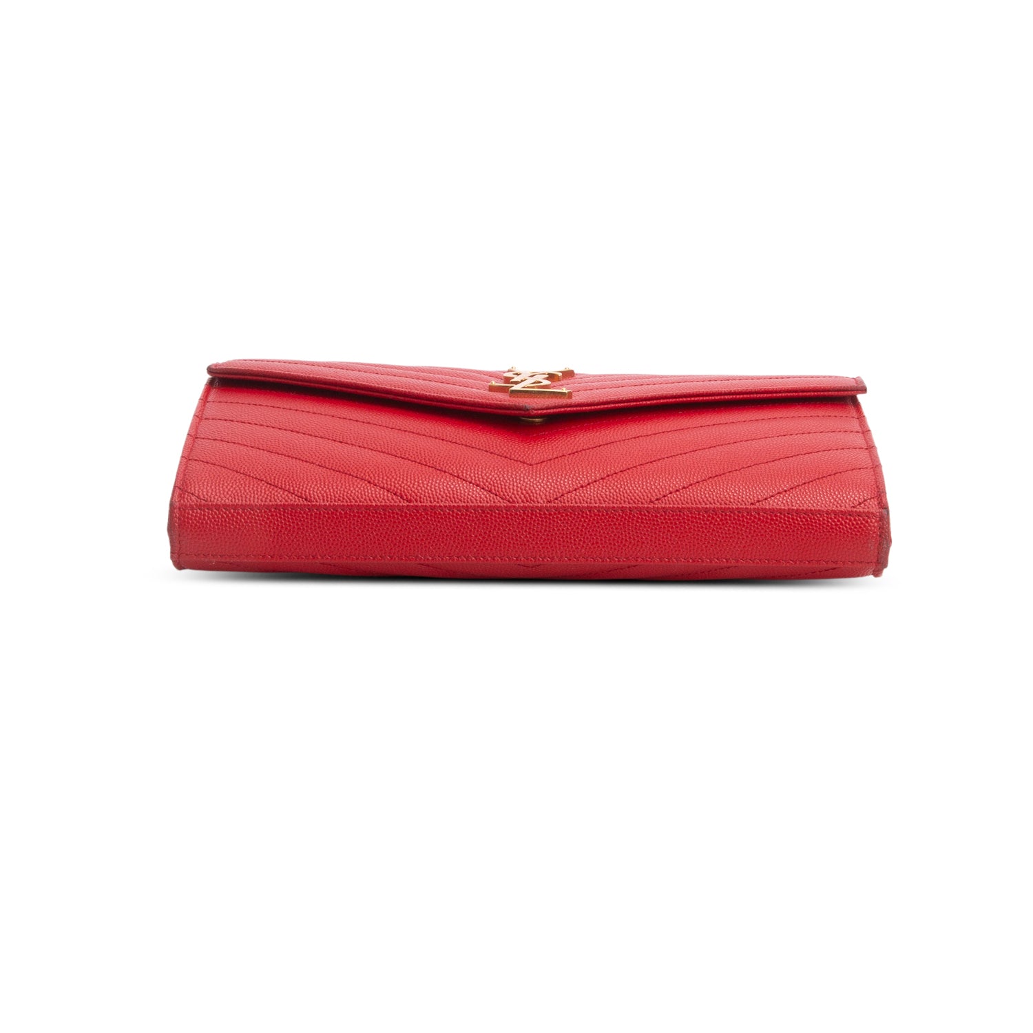 Saint Laurent Red Grain De Poudre Chevron Cassandre Envelope Chain Wallet