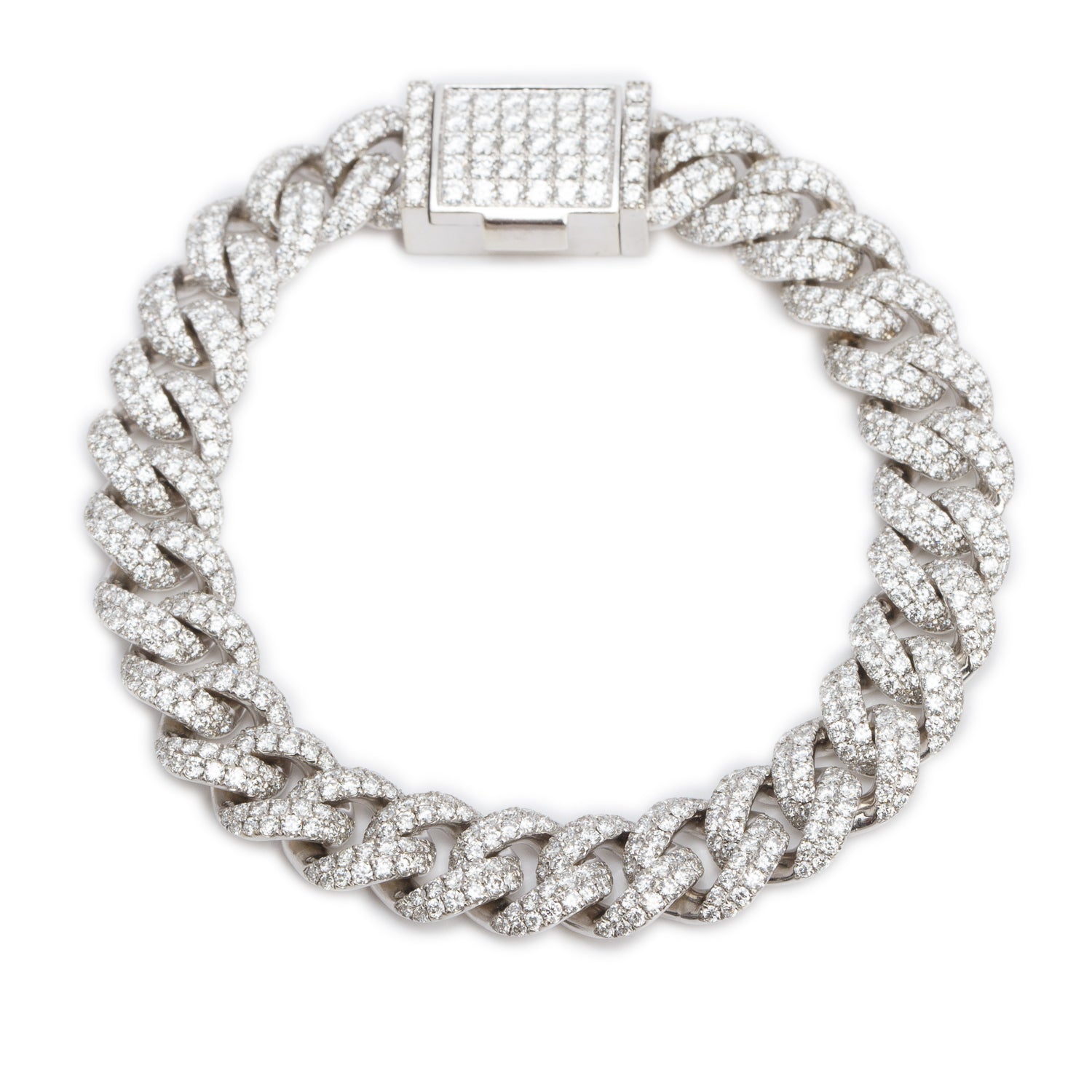10k White Gold 10.23 tcw. Pave Diamond Cuban Link Bracelet