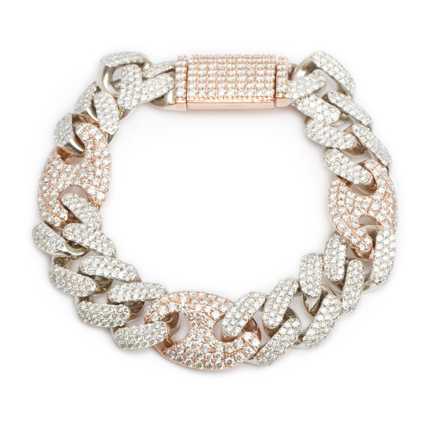10k White & Rose Gold 15.70 tcw. Pave Diamond Link Bracelet