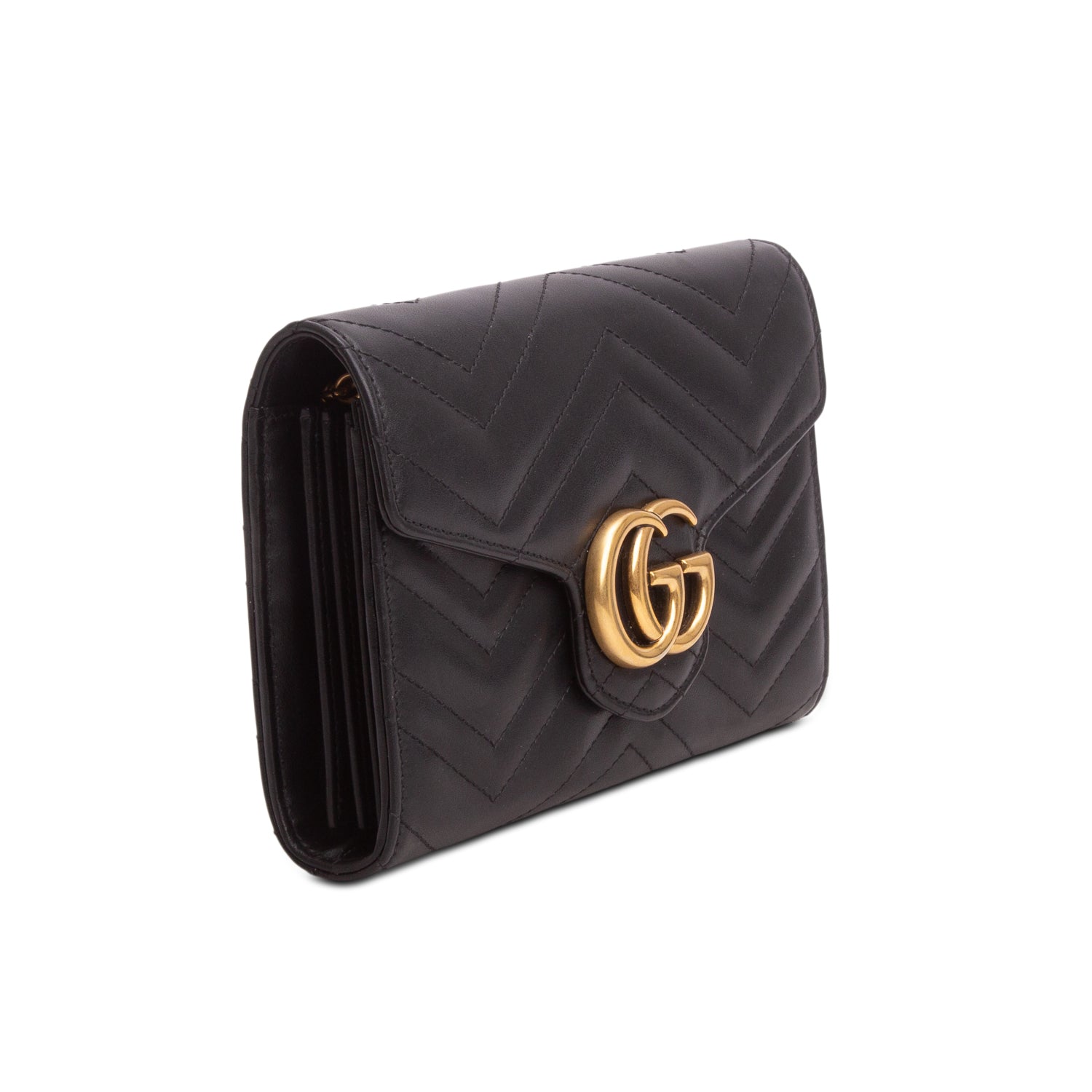 Gucci Black Calfskin Matelasse GG Marmont Wallet on Chain w/ Box