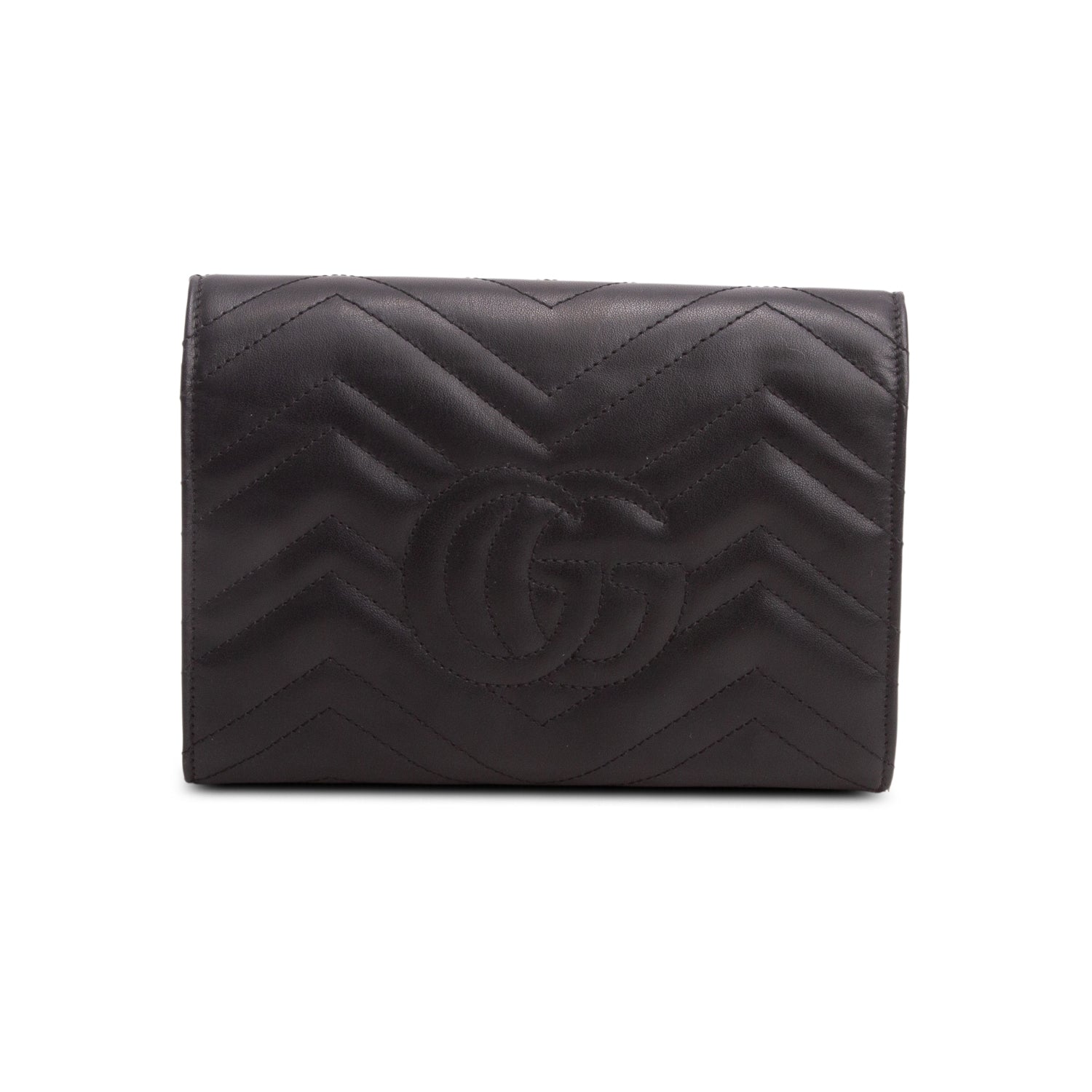 Gucci Black Calfskin Matelasse GG Marmont Wallet on Chain w/ Box