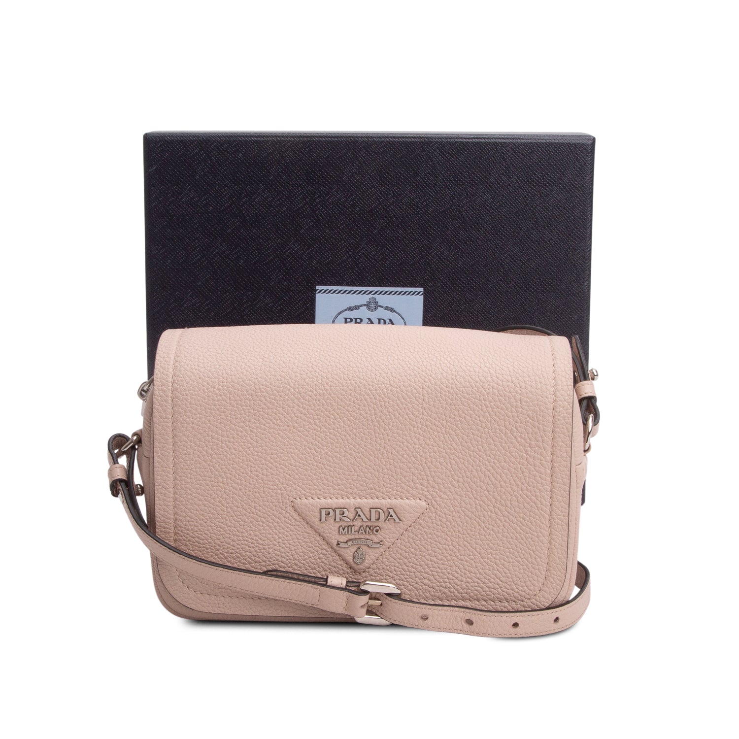 Prada Pink Vitello Daino Soft Logo Flap Crossbody Bag w/ Box & Straps