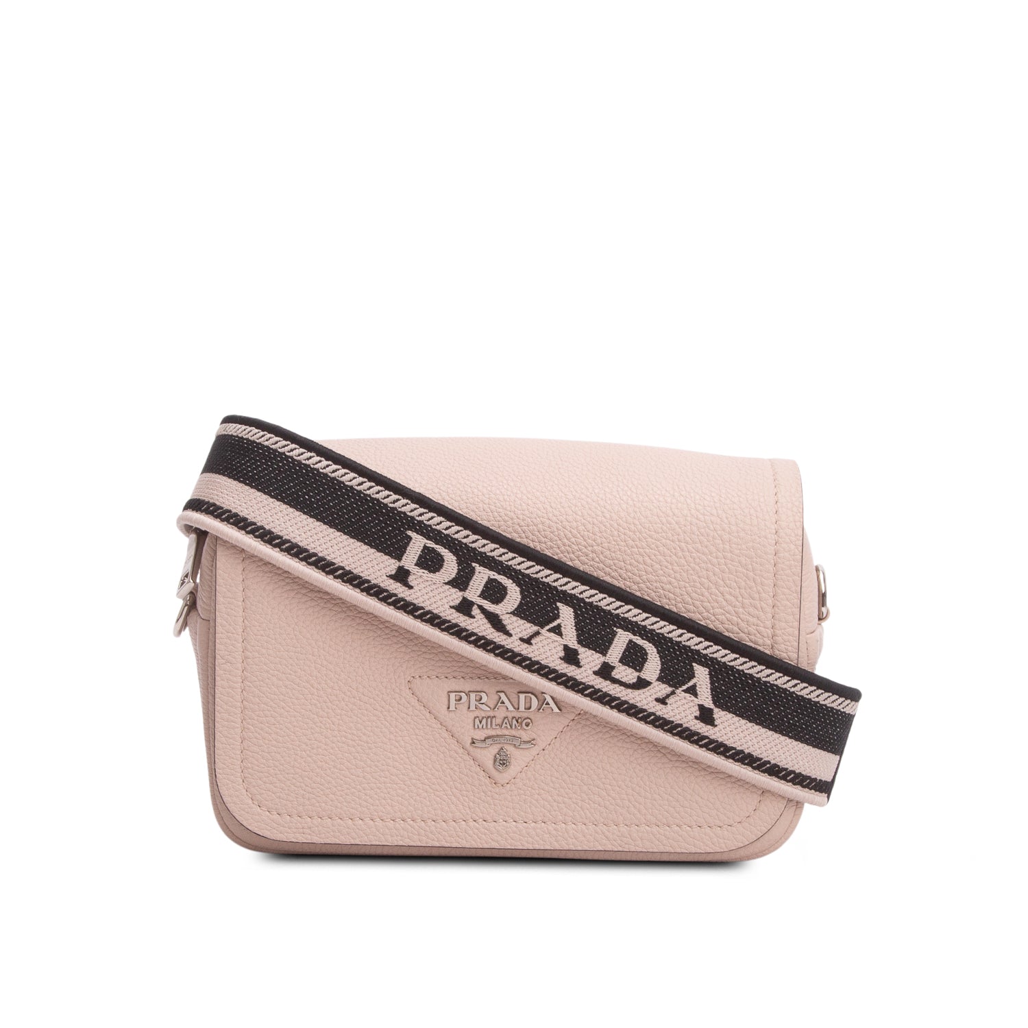 Prada Pink Vitello Daino Soft Logo Flap Crossbody Bag w/ Box & Straps