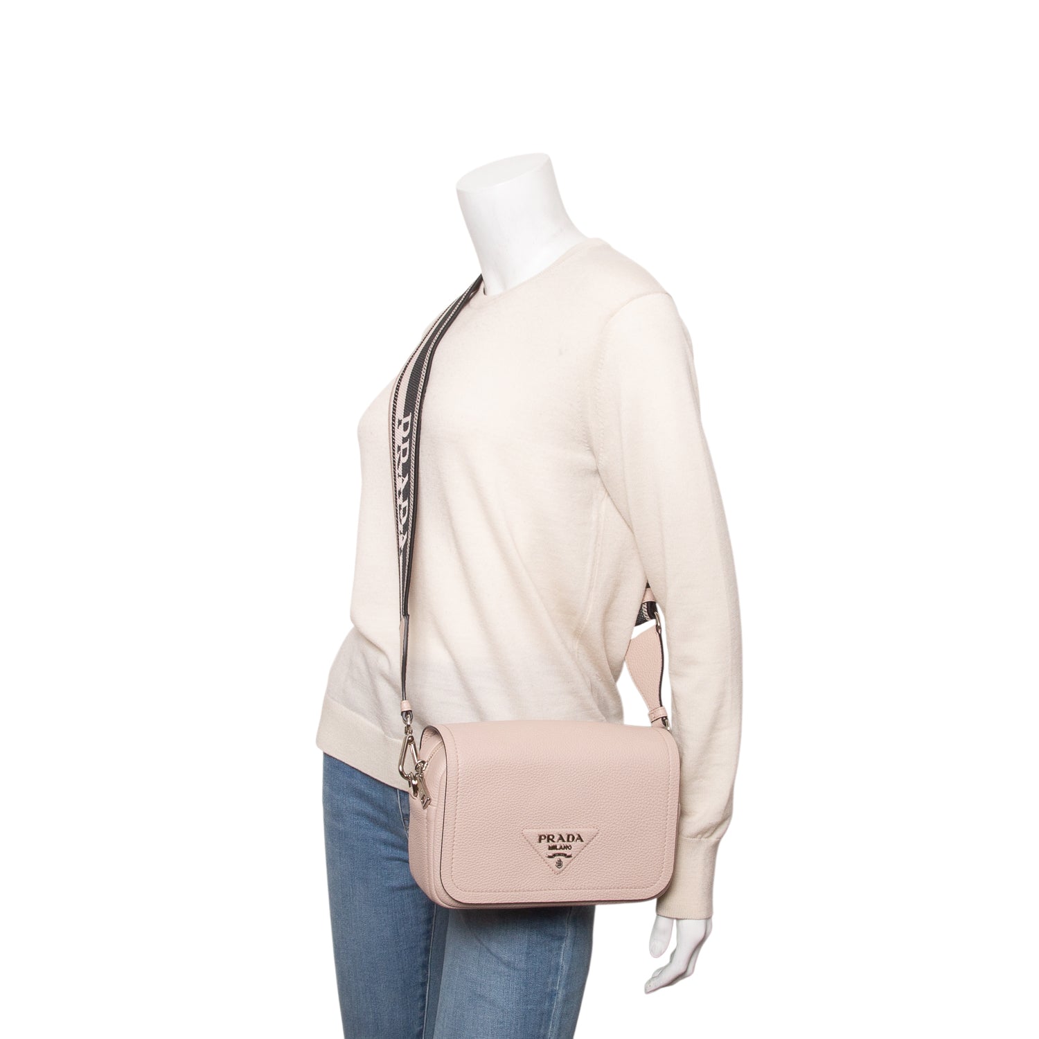 Prada Pink Vitello Daino Soft Logo Flap Crossbody Bag w/ Box & Straps
