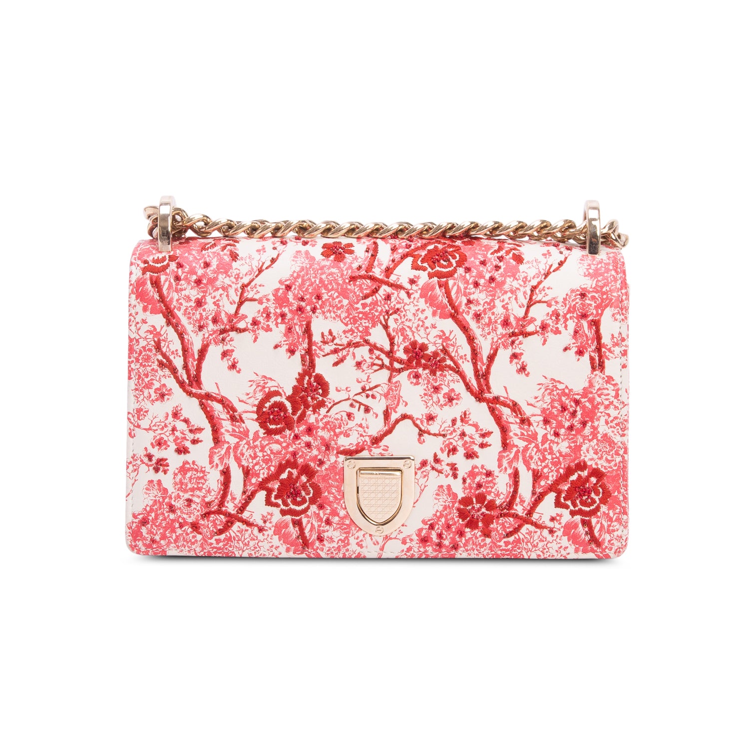 Christian Dior White/Red Lambskin Embroidered Floral Toile de Jouy Medium Diorama