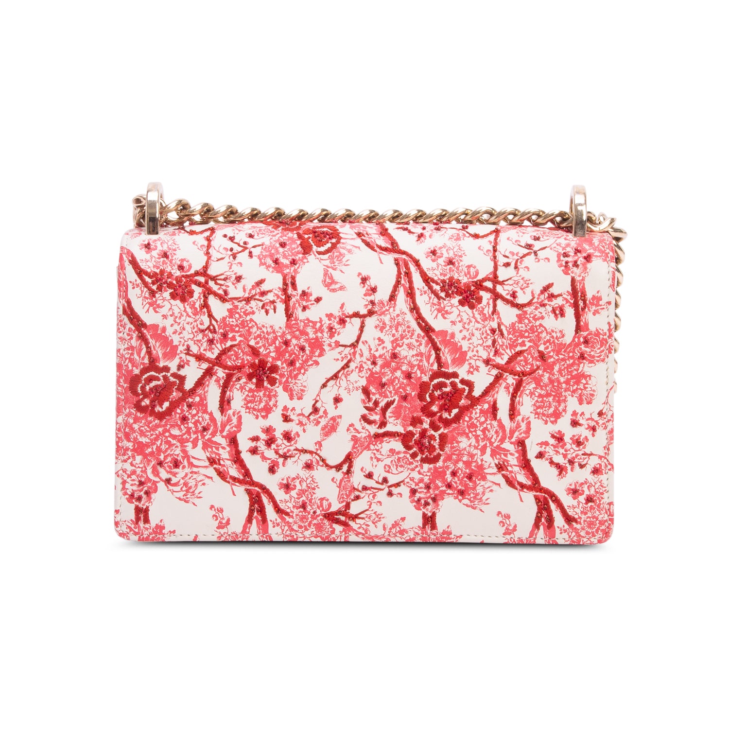 Christian Dior White/Red Lambskin Embroidered Floral Toile de Jouy Medium Diorama