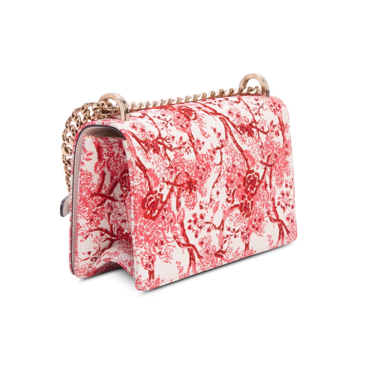 Christian Dior White/Red Lambskin Embroidered Floral Toile de Jouy Medium Diorama