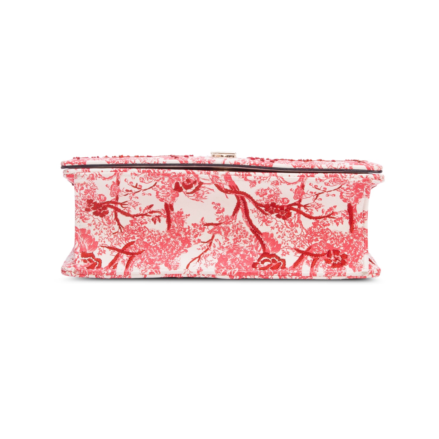Christian Dior White/Red Lambskin Embroidered Floral Toile de Jouy Medium Diorama