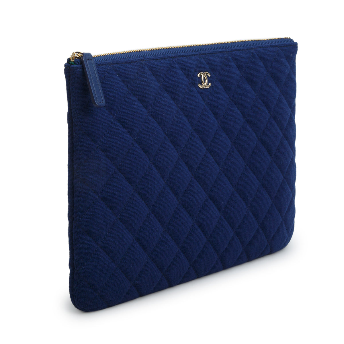 Chanel Blue Quilted Jersey Cosmetic Pouch w/ Authenticity Card