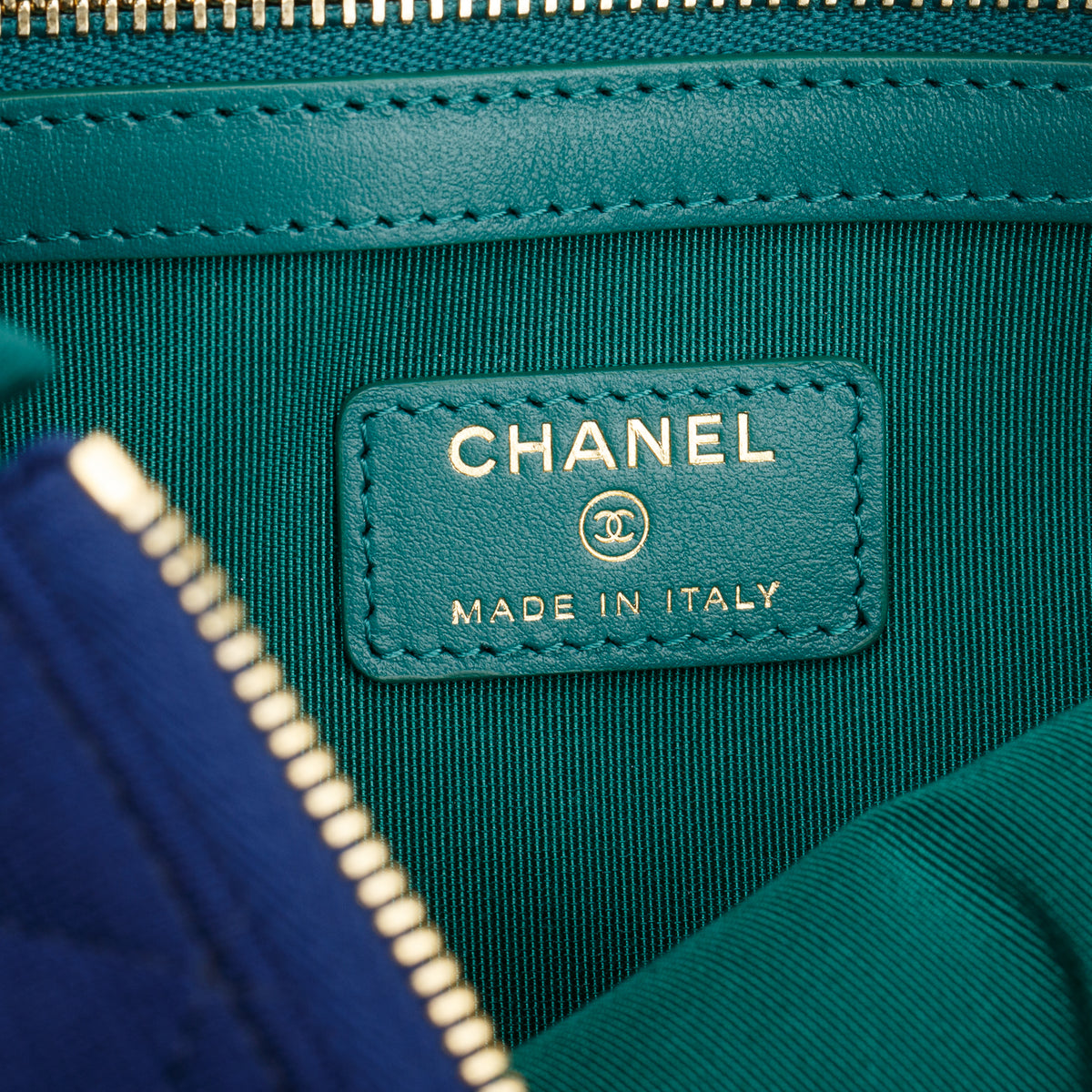 Chanel Blue Quilted Jersey Cosmetic Pouch w/ Authenticity Card