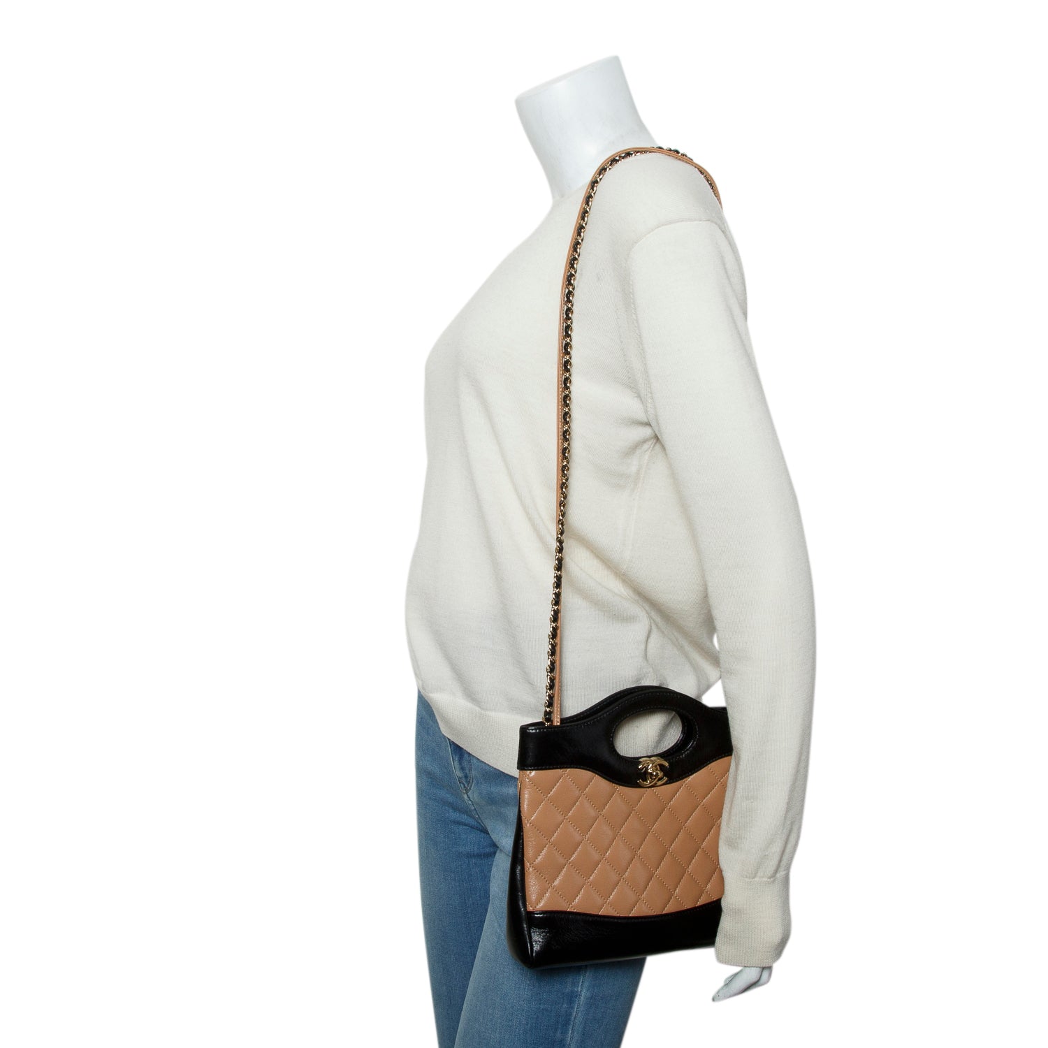 Chanel Black/Brown Shiny Crumpled Calfskin Quilted Mini 31 Shopping Bag