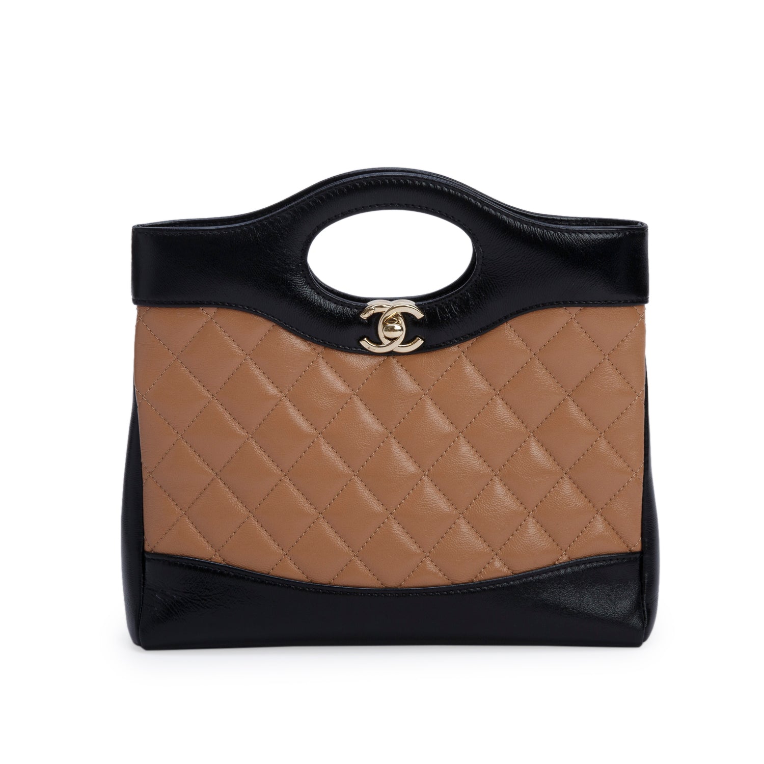 Chanel Black/Brown Shiny Crumpled Calfskin Quilted Mini 31 Shopping Bag