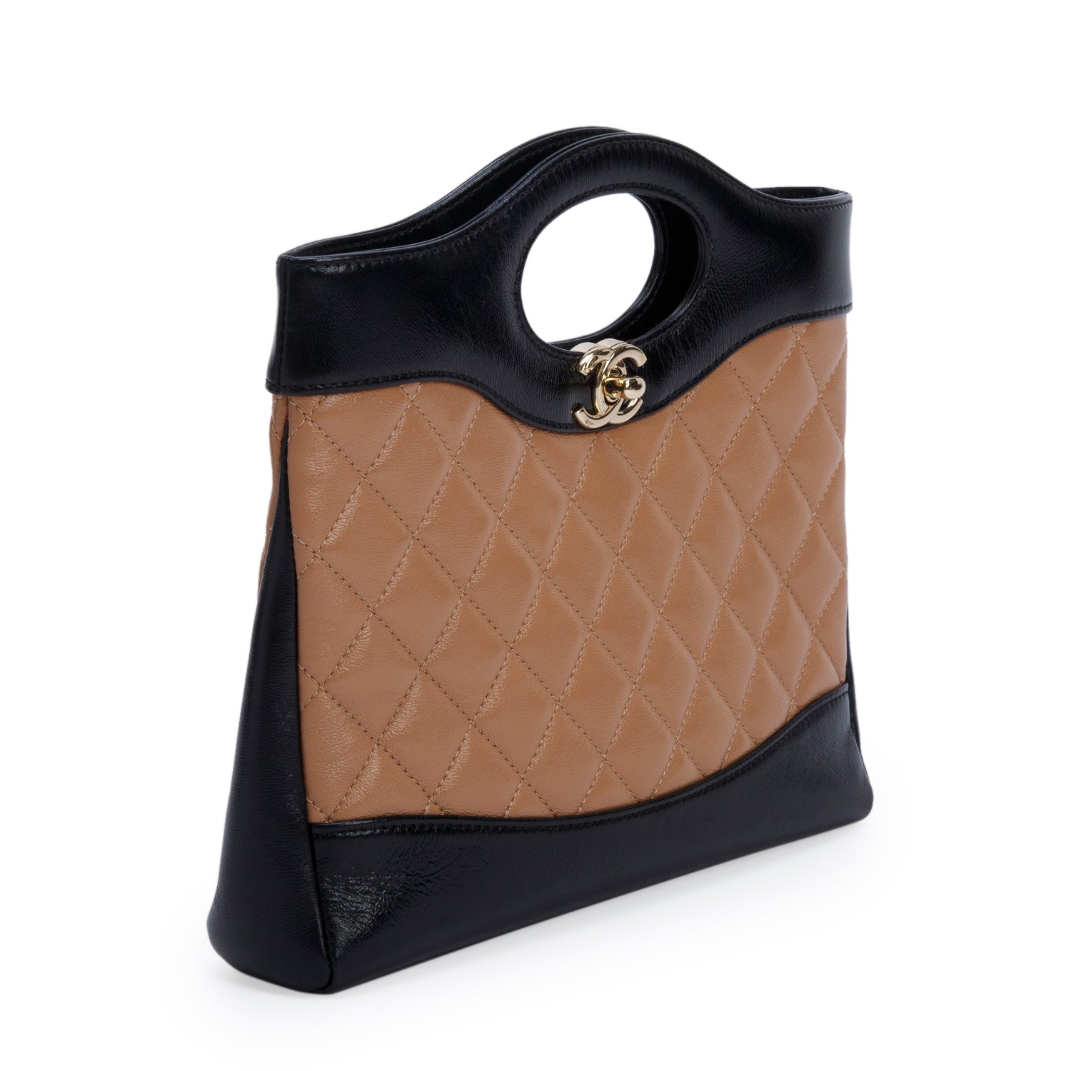 Chanel Black/Brown Shiny Crumpled Calfskin Quilted Mini 31 Shopping Bag