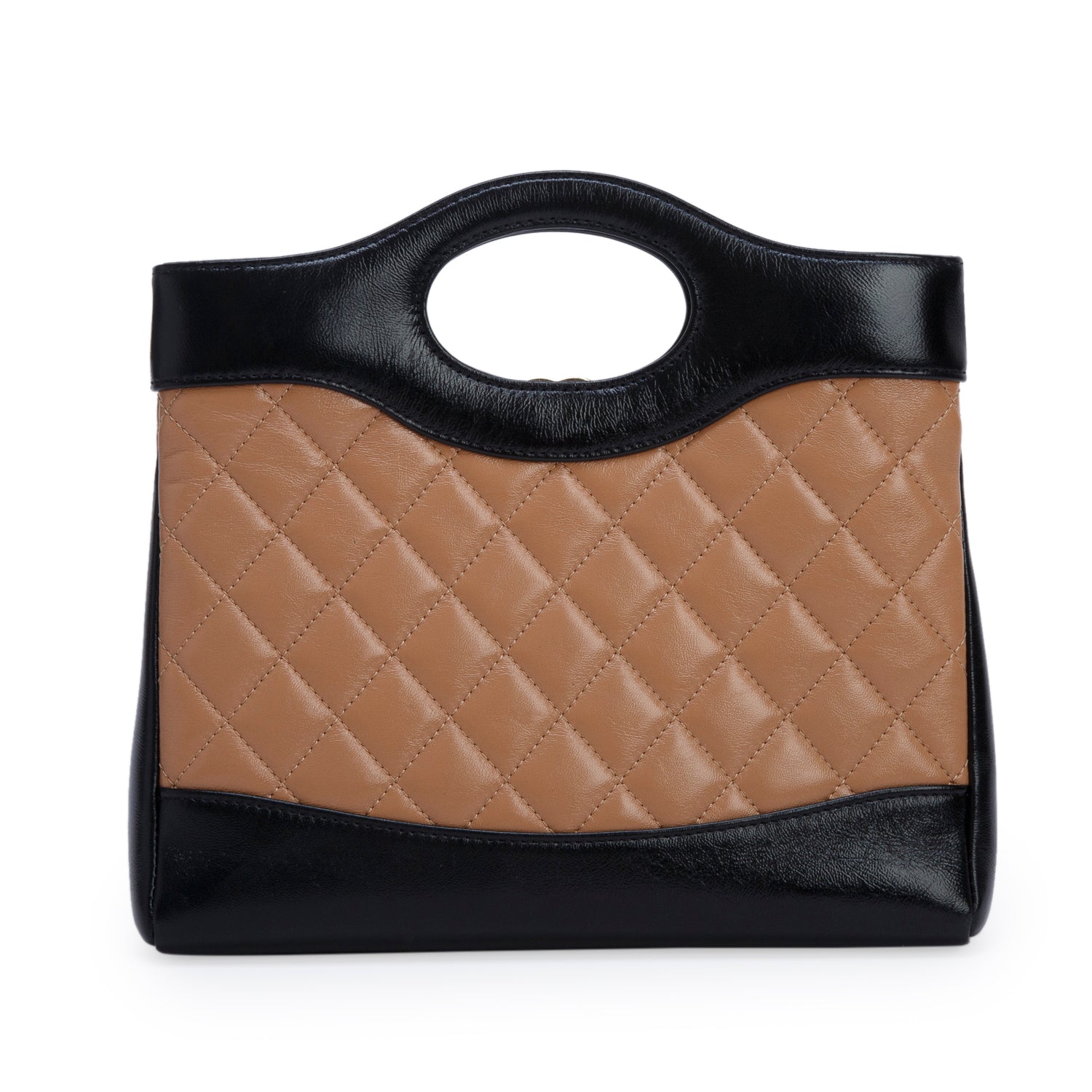 Chanel Black/Brown Shiny Crumpled Calfskin Quilted Mini 31 Shopping Bag