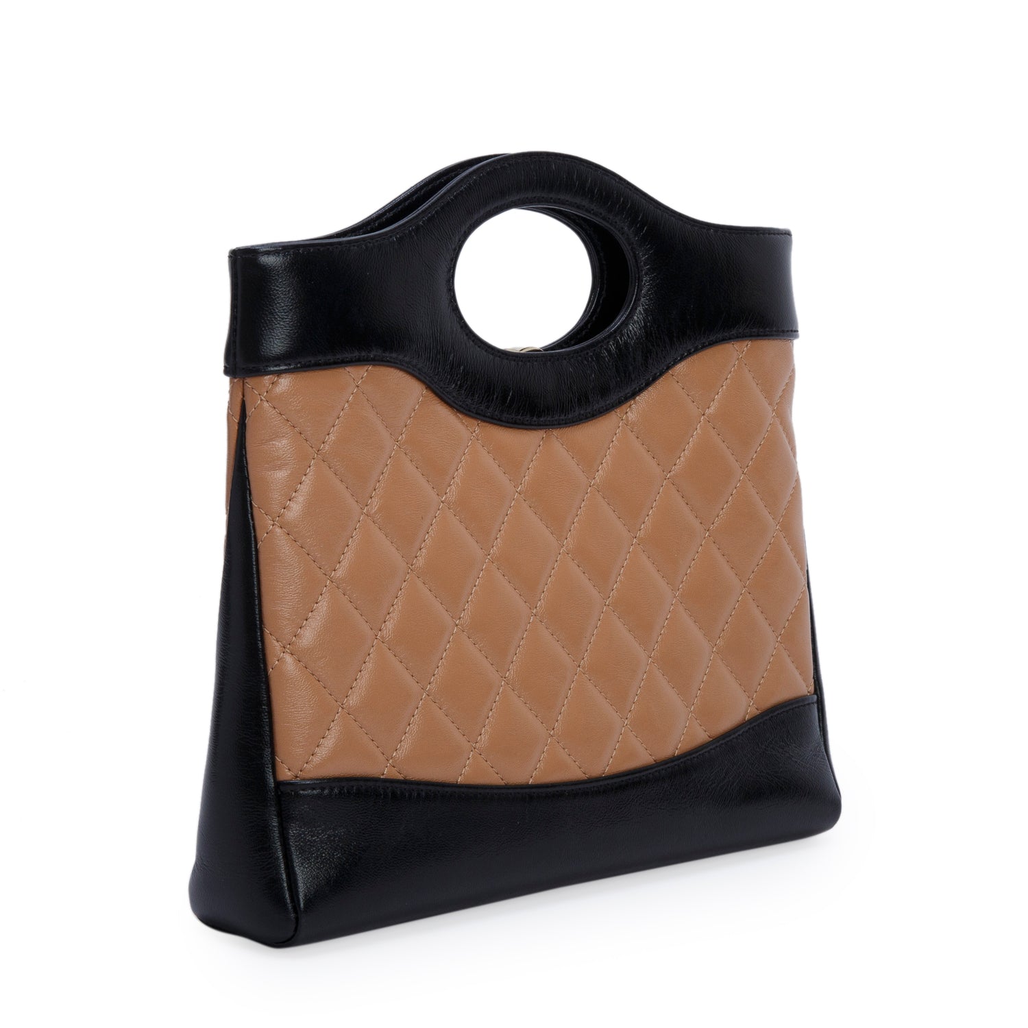 Chanel Black/Brown Shiny Crumpled Calfskin Quilted Mini 31 Shopping Bag