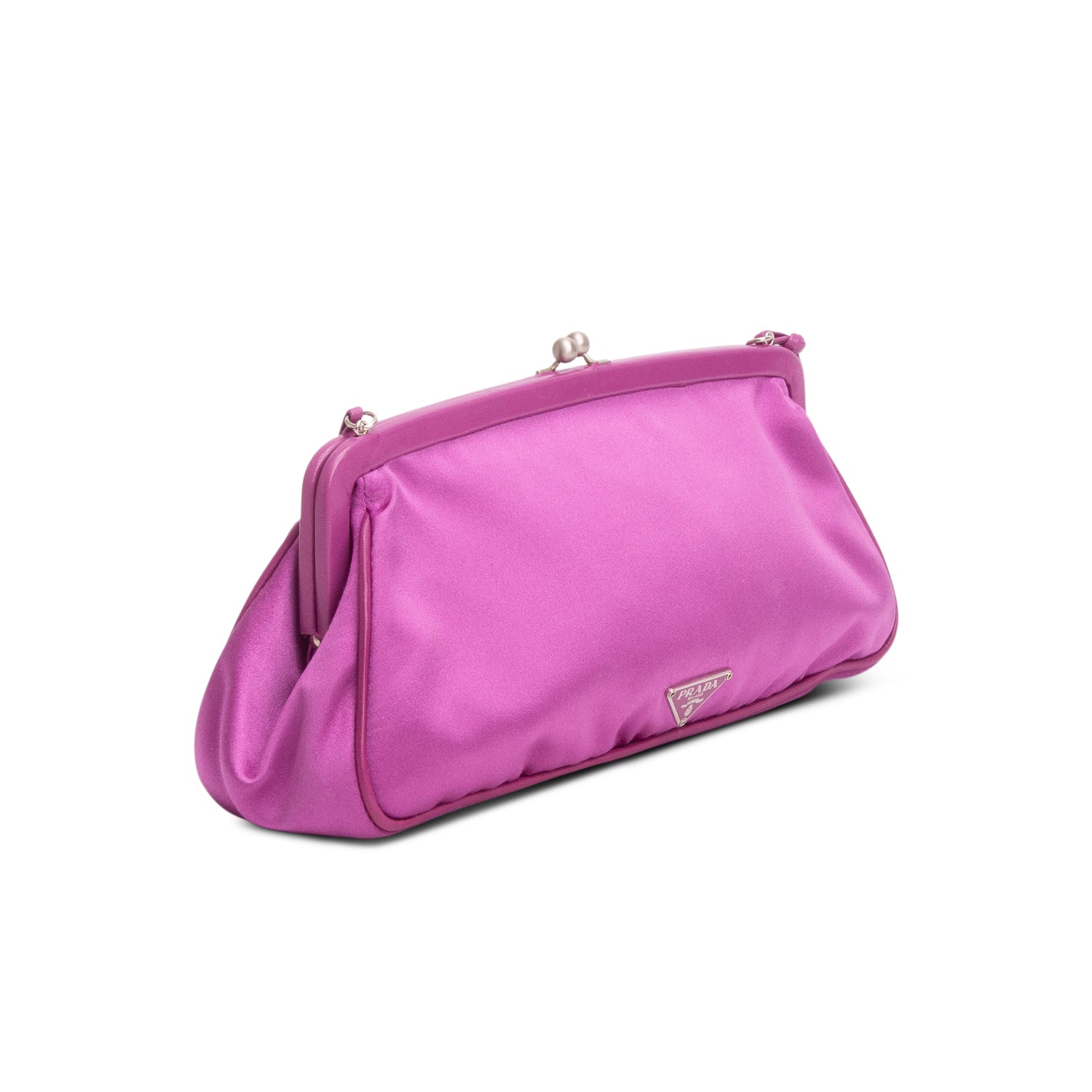 Prada Purple Satin Raso Chic Kiss Lock Clutch w/ Authenticity Card