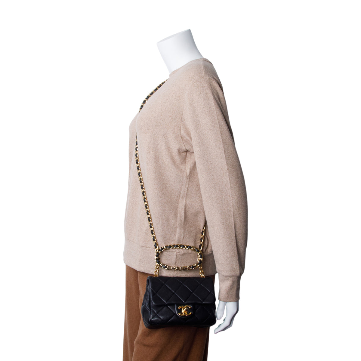 Chanel Black Lambskin Quilted Metal Mini Oval Top Handle Square Flap