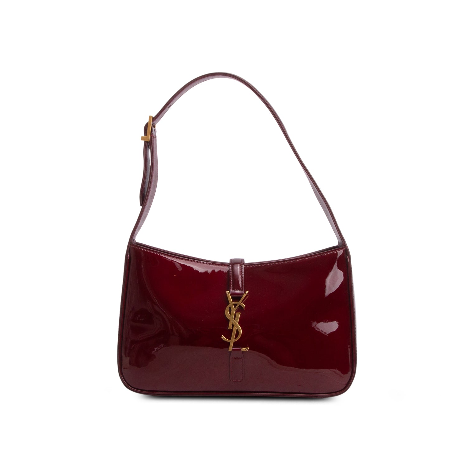 Saint Laurent 2025 Burgundy Patent Leather Calfskin Le 5 a 7 Mini Hobo