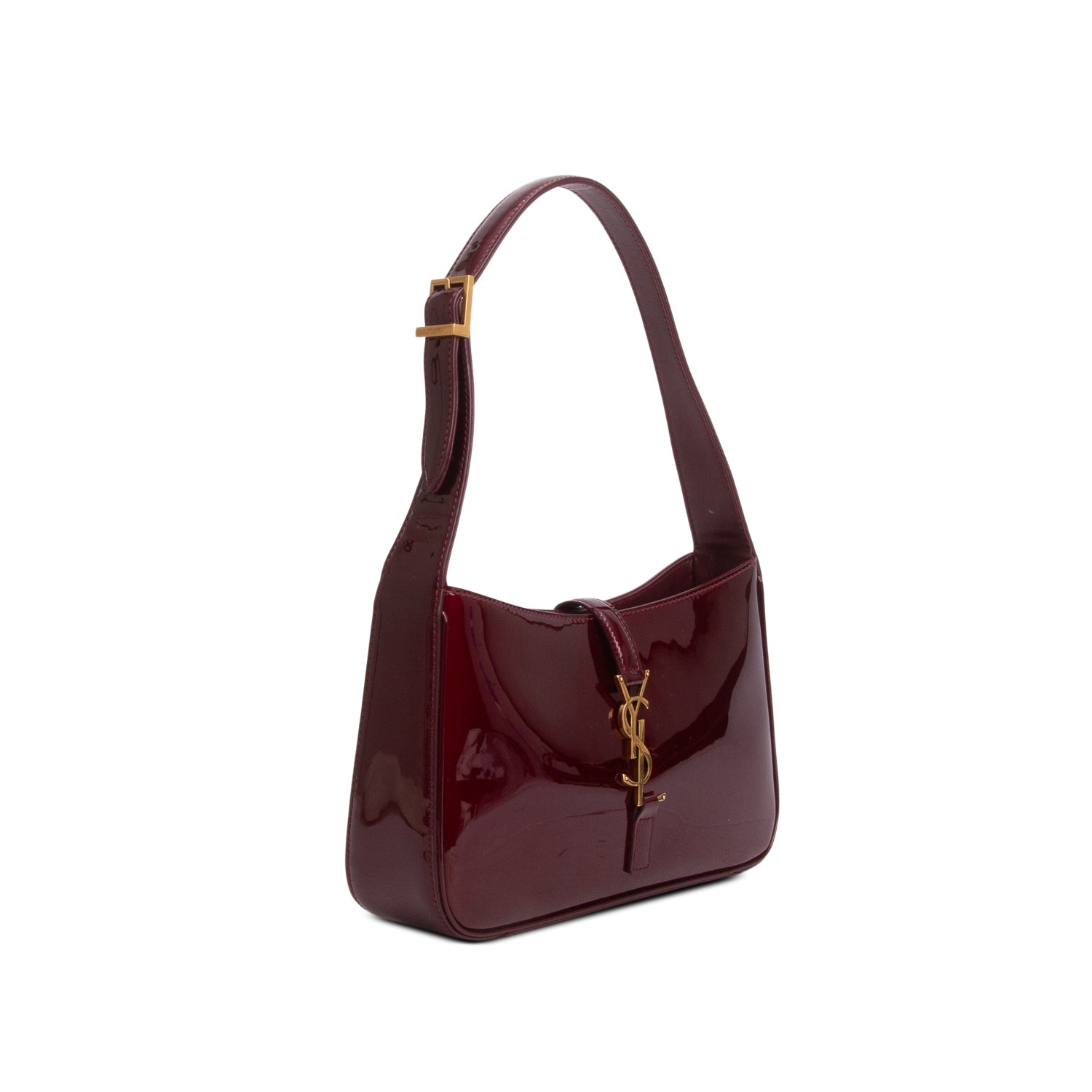 Saint Laurent 2025 Burgundy Patent Leather Calfskin Le 5 a 7 Mini Hobo