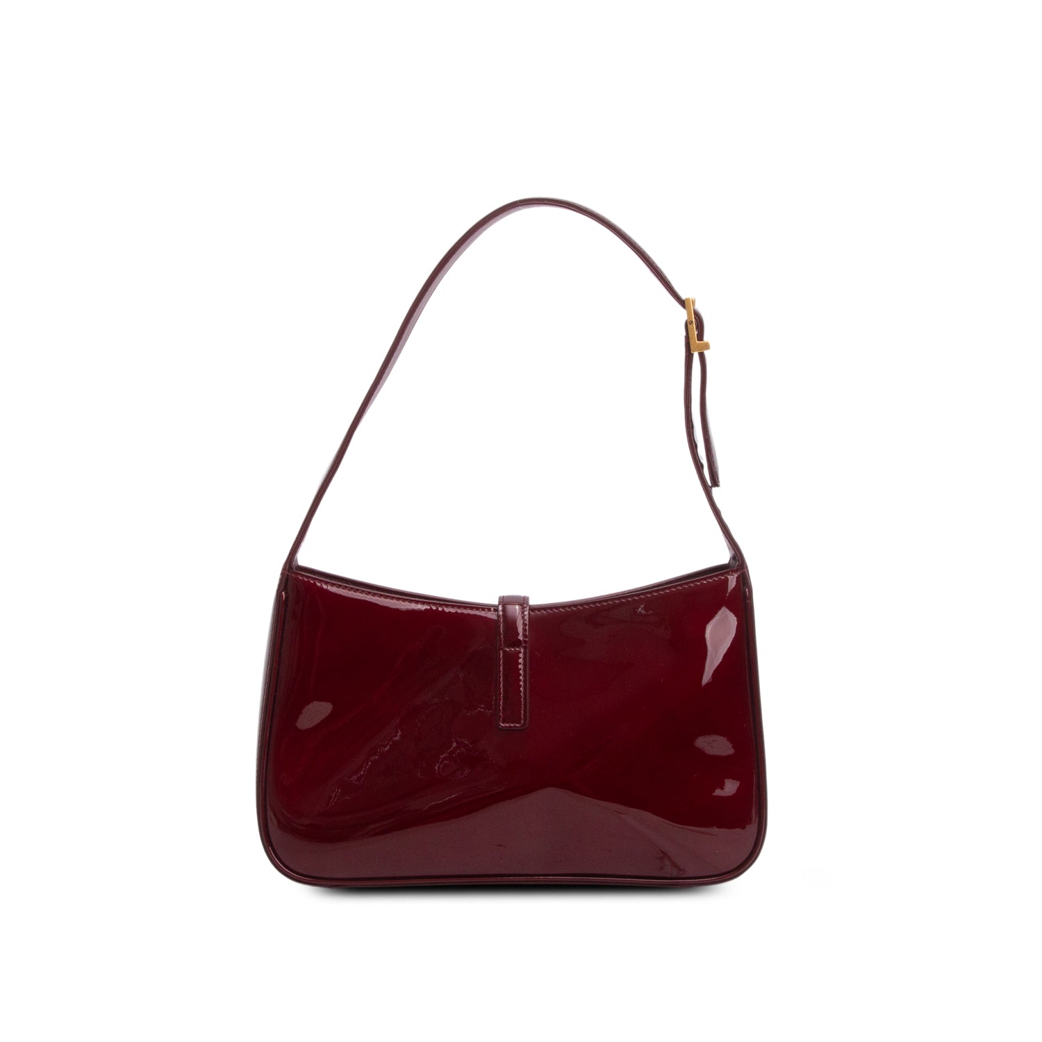 Saint Laurent 2025 Burgundy Patent Leather Calfskin Le 5 a 7 Mini Hobo