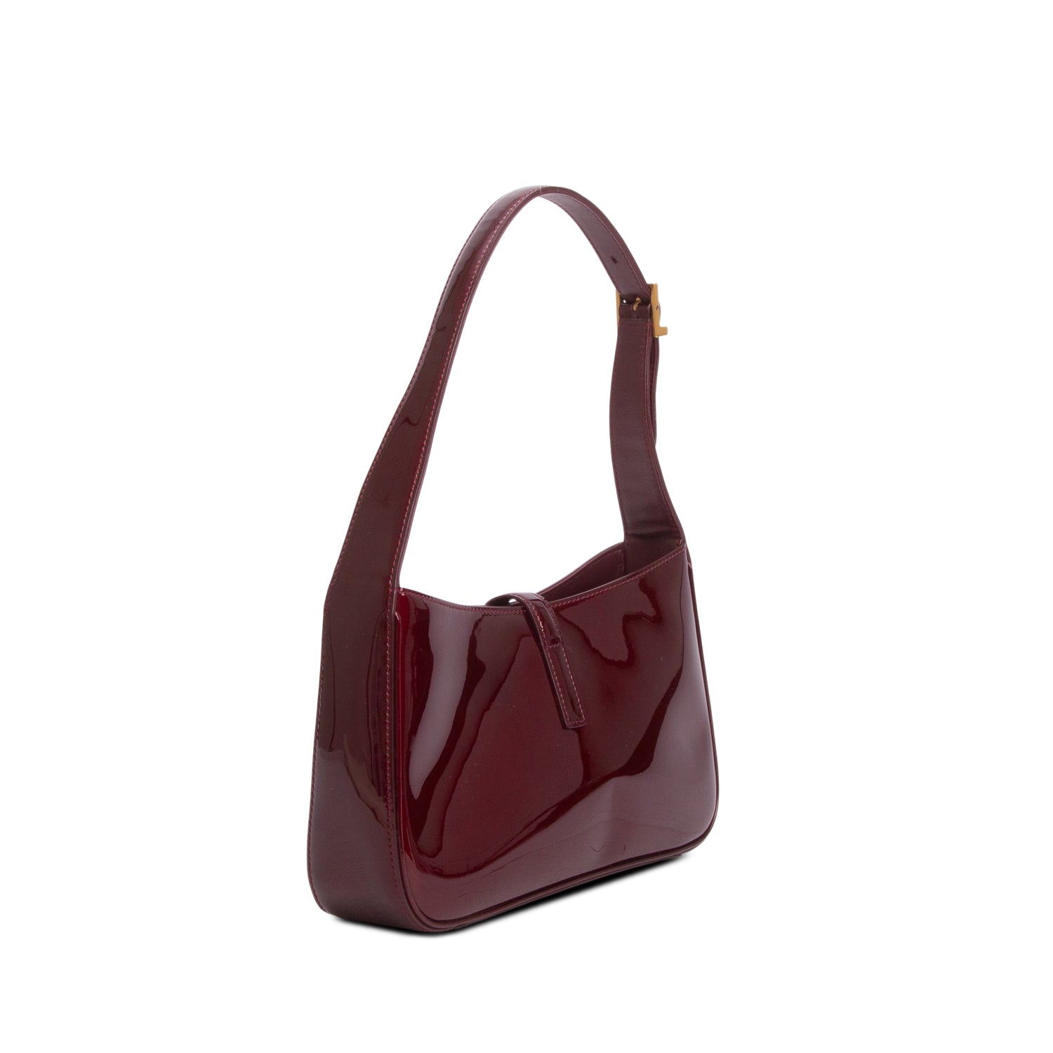 Saint Laurent 2025 Burgundy Patent Leather Calfskin Le 5 a 7 Mini Hobo