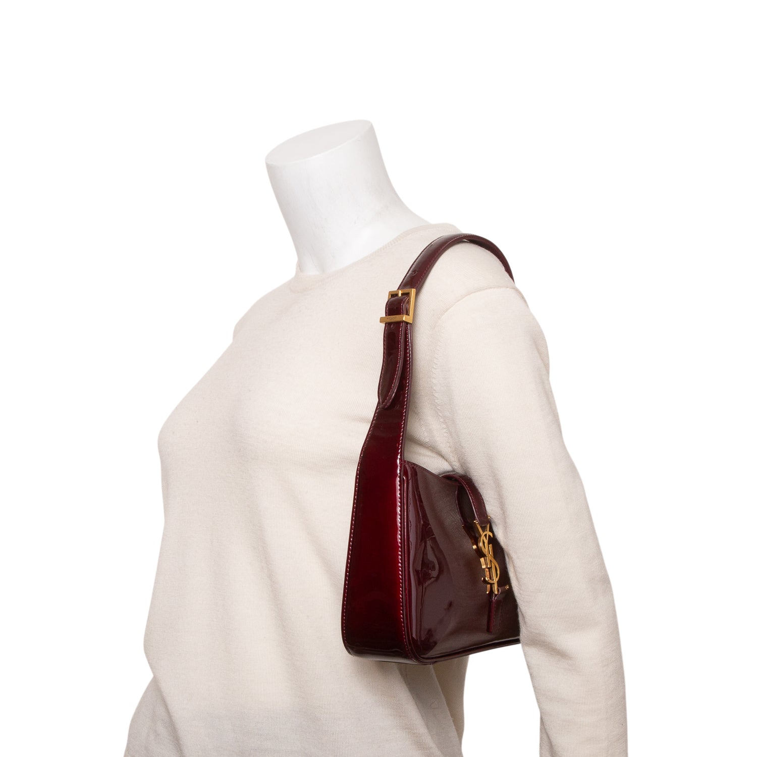 Saint Laurent 2025 Burgundy Patent Leather Calfskin Le 5 a 7 Mini Hobo