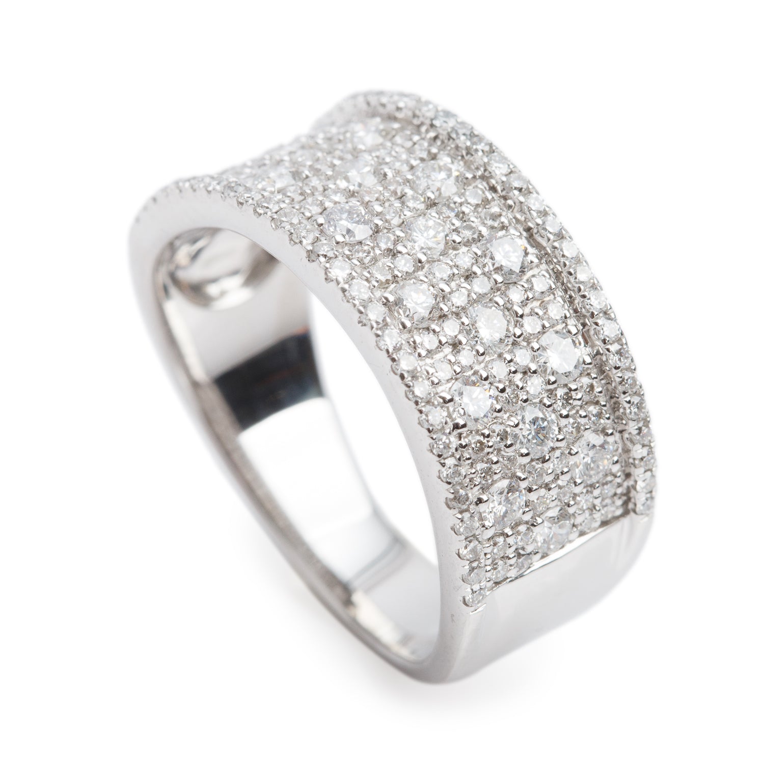 18k White Gold 1.37 tcw. Pave Diamond Band Ring, Size 7
