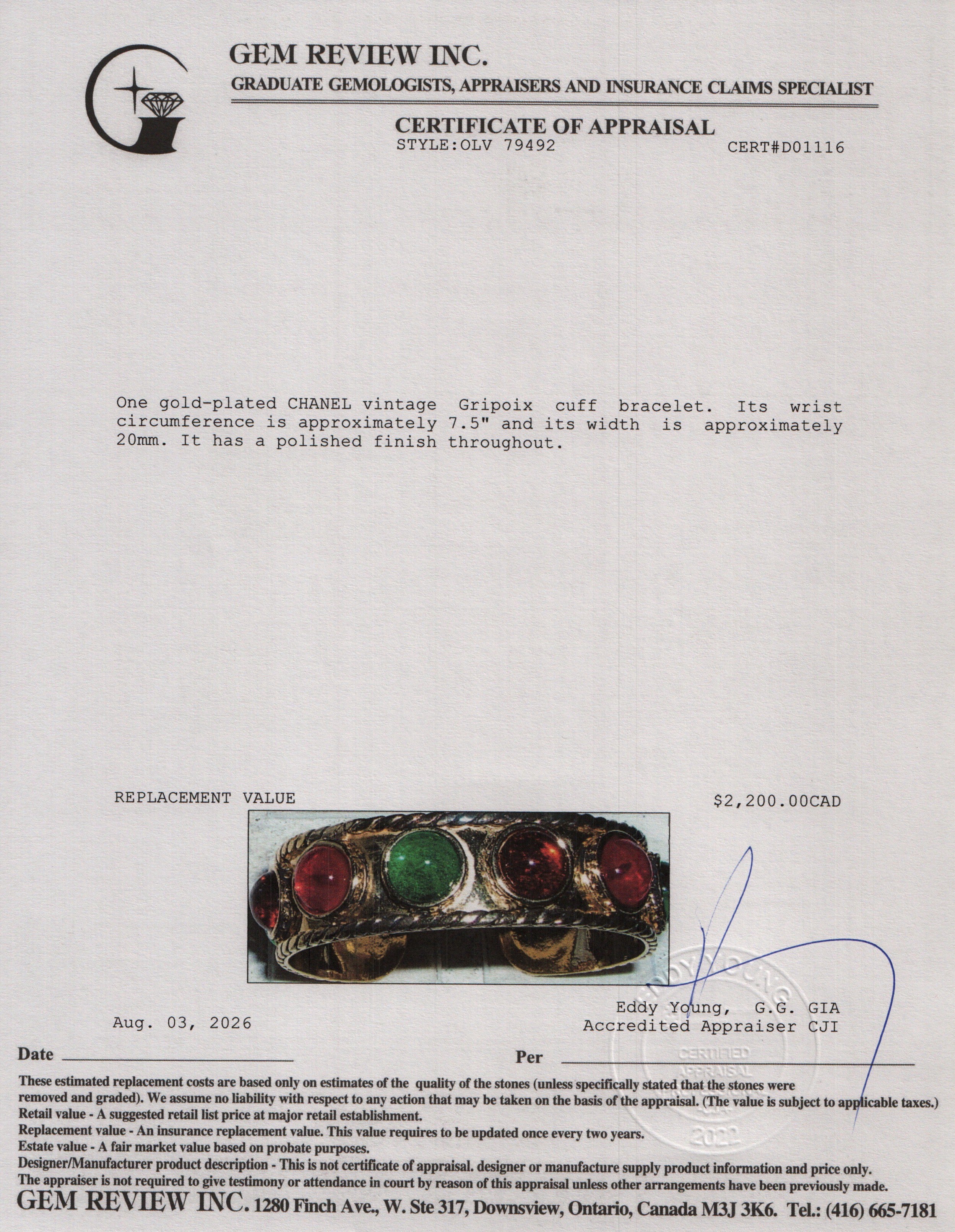 Chanel Vintage Gold Plated Gripoix Cuff Bracelet