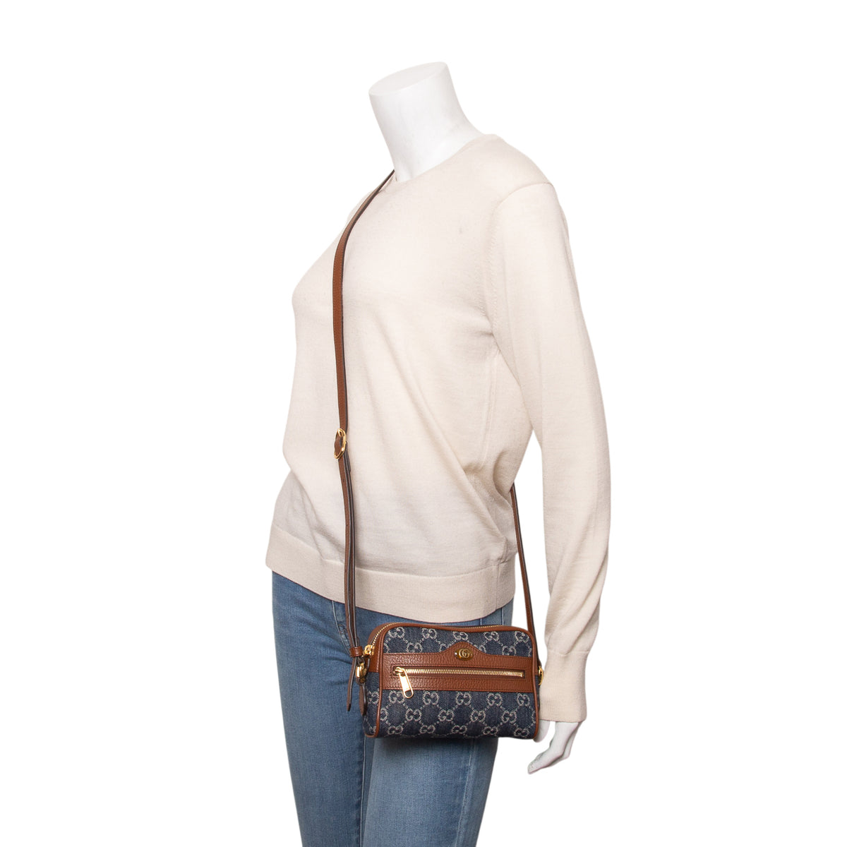 Gucci Blue Denim GG Monogram Dollar Calfskin Mini Ophidia Shoulder Bag
