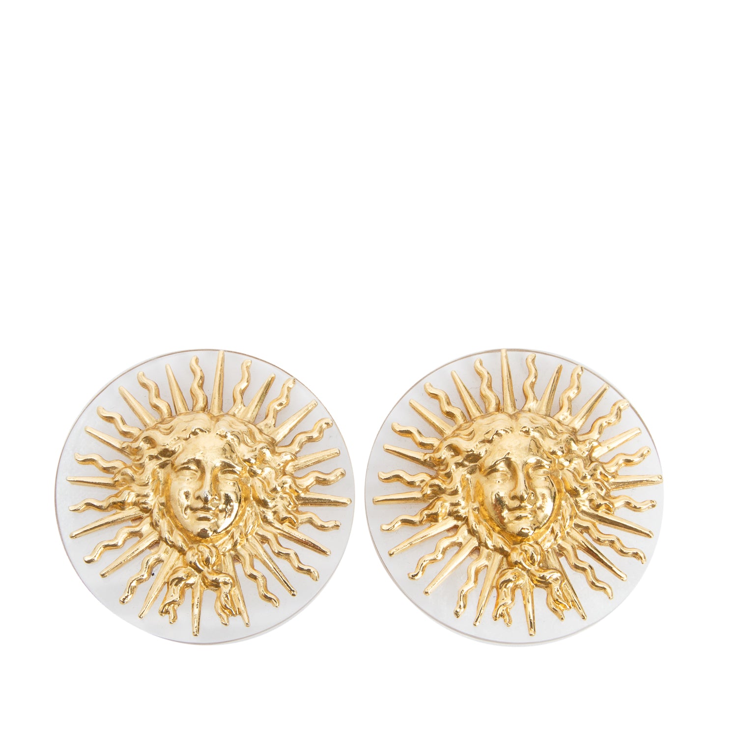 Chanel Vintage Gold Plated Karl Lagerfeld Le Roi Soleil Clip-On Earrings