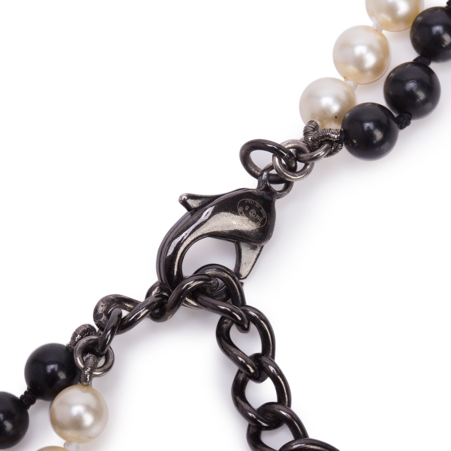 Chanel Ruthenium-Plated Faux Pearl & Resin Bead CC Station Double Strand Necklace/Belt w/ Box