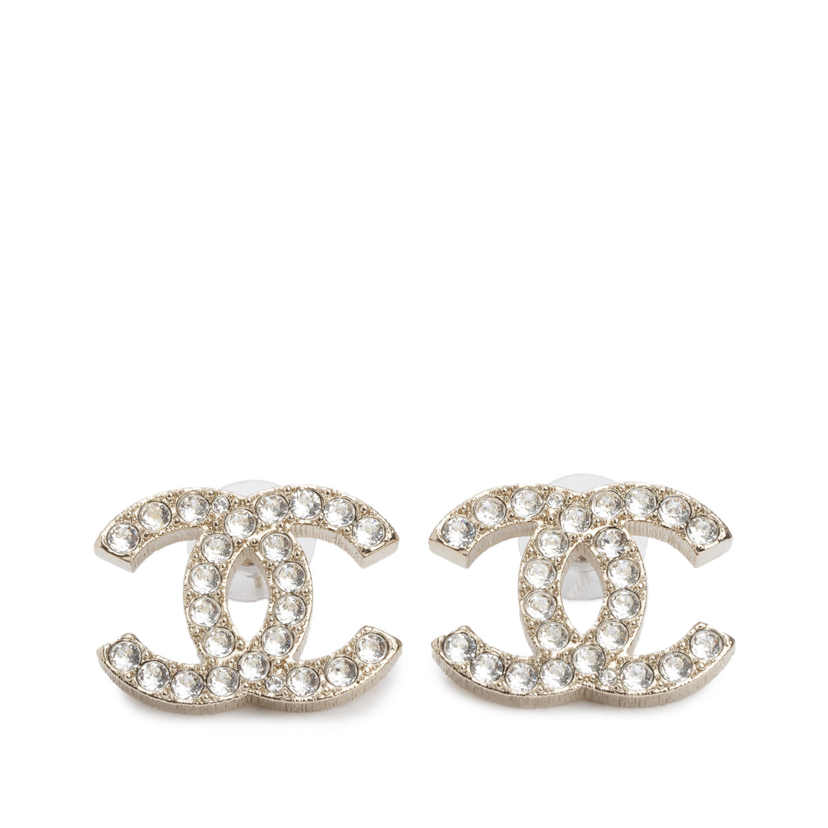 Chanel 2024 Gold Plated Strass CC Stud Earrings w/ Box