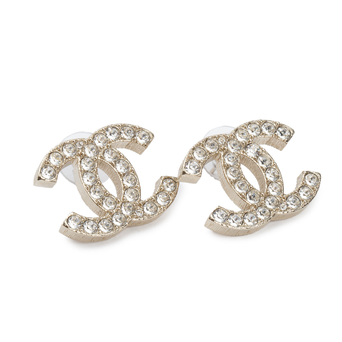 Chanel 2024 Gold Plated Strass CC Stud Earrings w/ Box