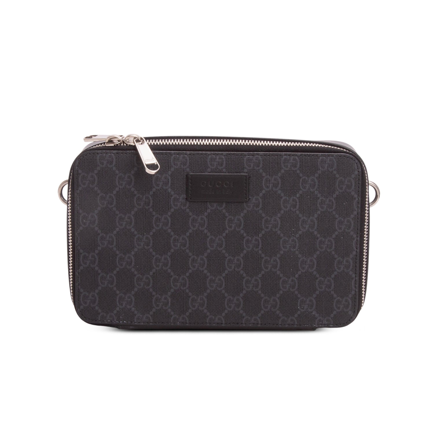 Gucci Black GG Supreme Monogram Calfskin Web Medium Messenger Bag