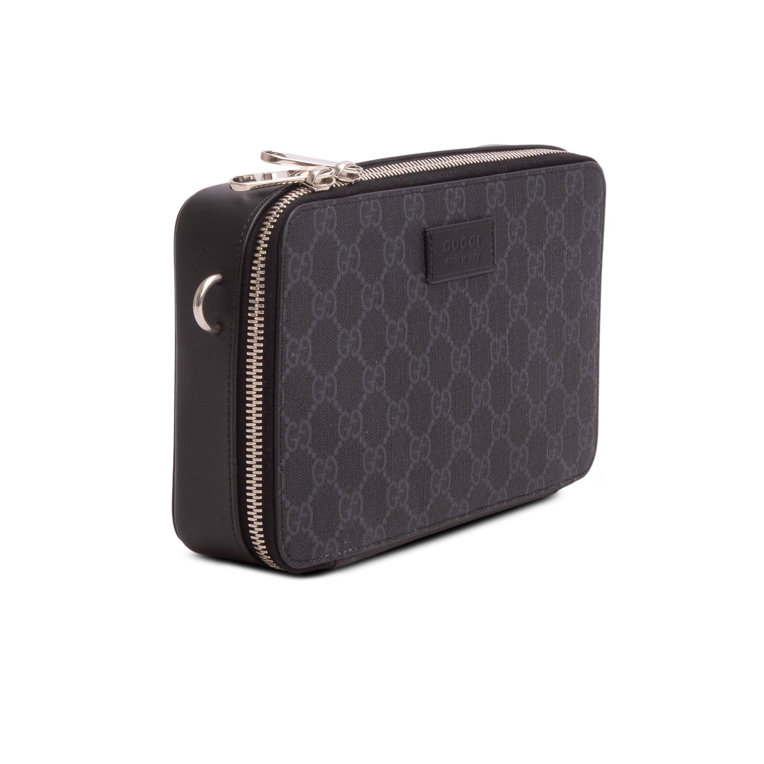 Gucci Black GG Supreme Monogram Calfskin Web Medium Messenger Bag