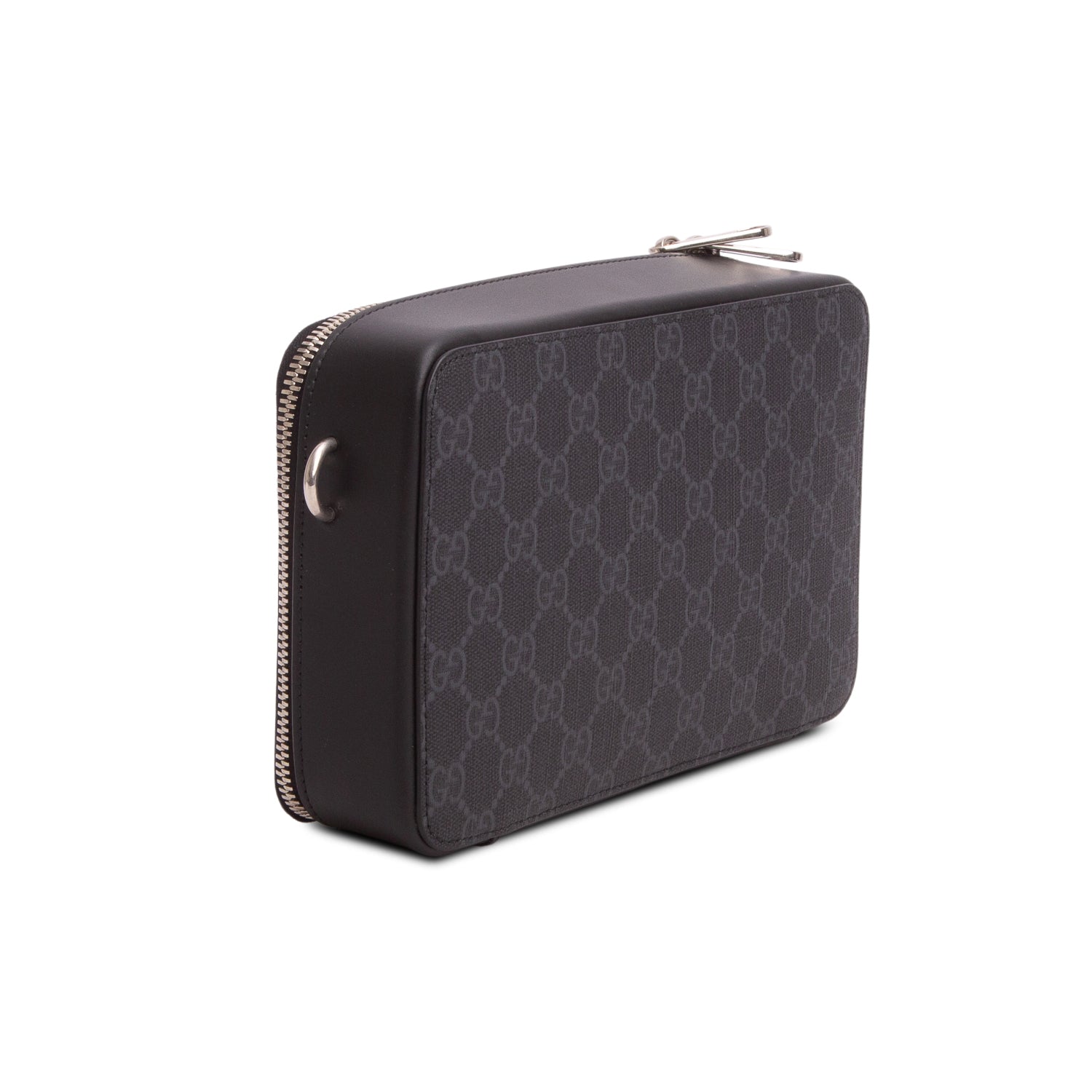Gucci Black GG Supreme Monogram Calfskin Web Medium Messenger Bag