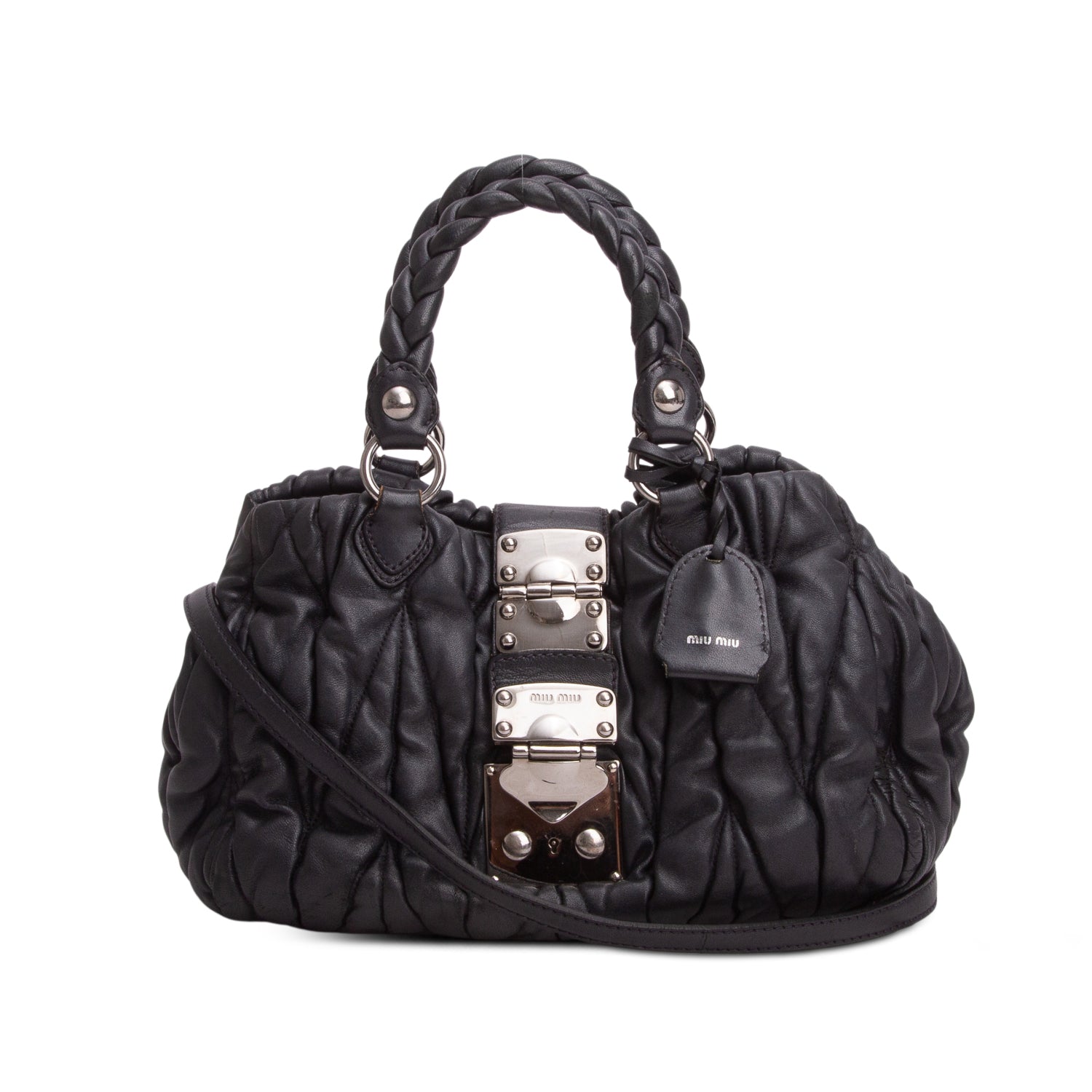 Miu Miu Grey Nappa Matelasse Coffer Hobo w/ Strap