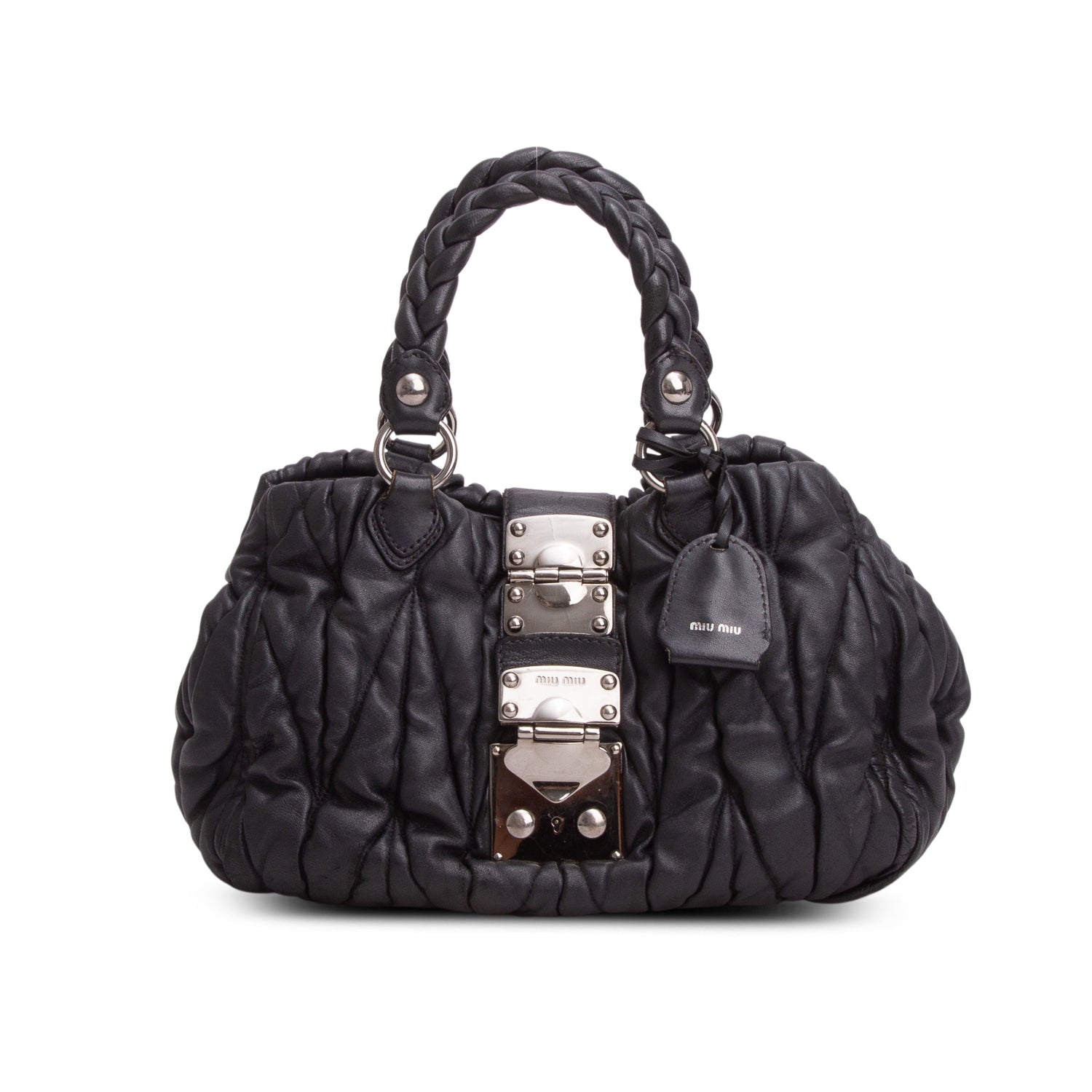 Miu Miu Grey Nappa Matelasse Coffer Hobo w/ Strap