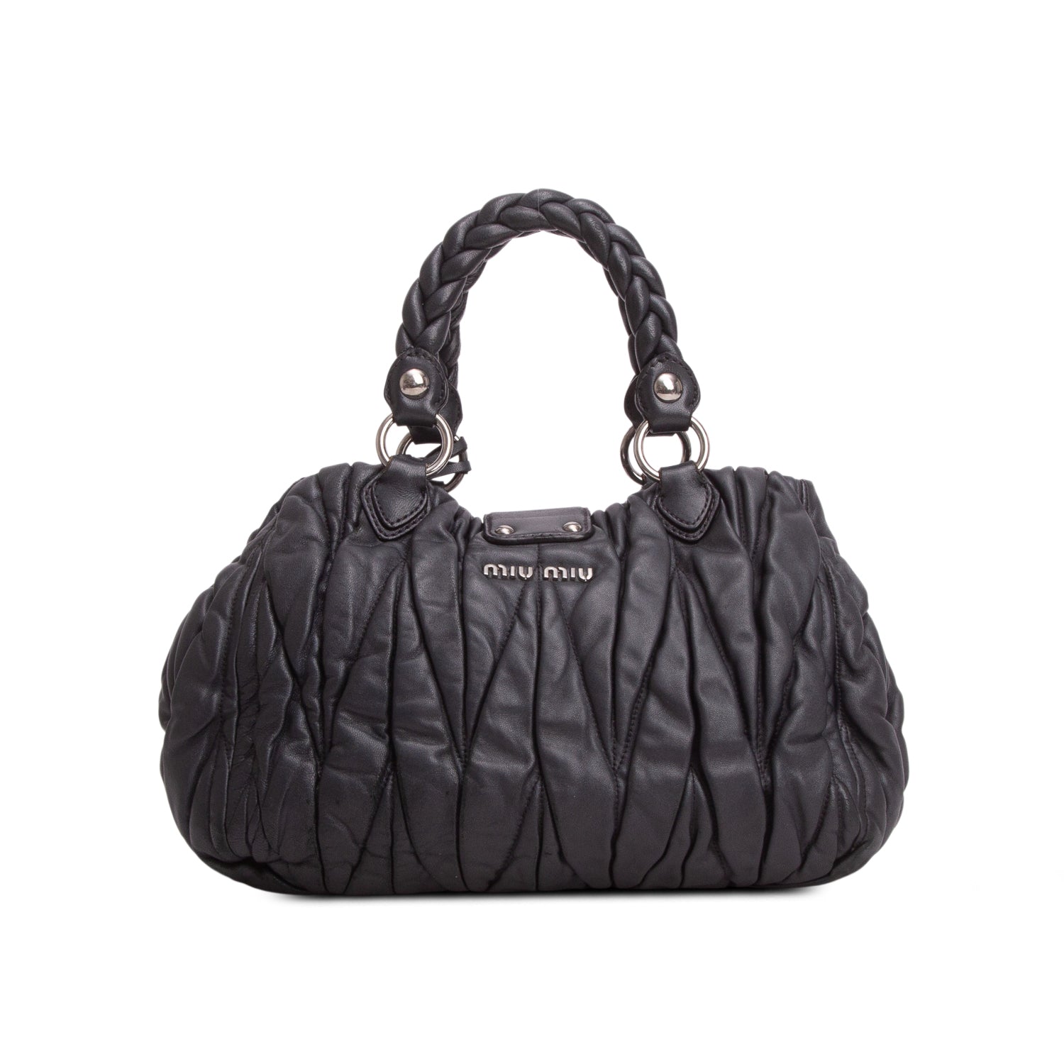 Miu Miu Grey Nappa Matelasse Coffer Hobo w/ Strap