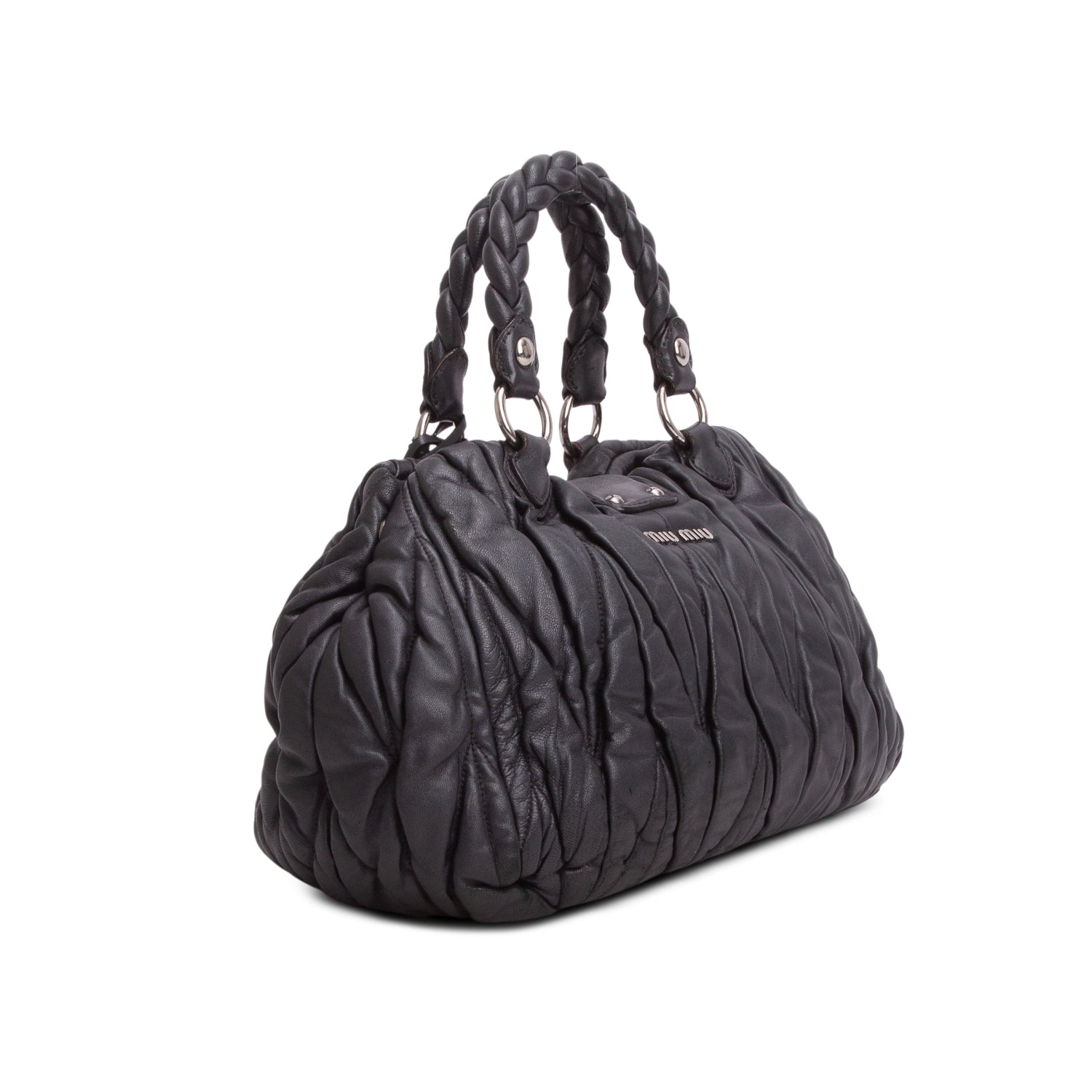 Miu Miu Grey Nappa Matelasse Coffer Hobo w/ Strap