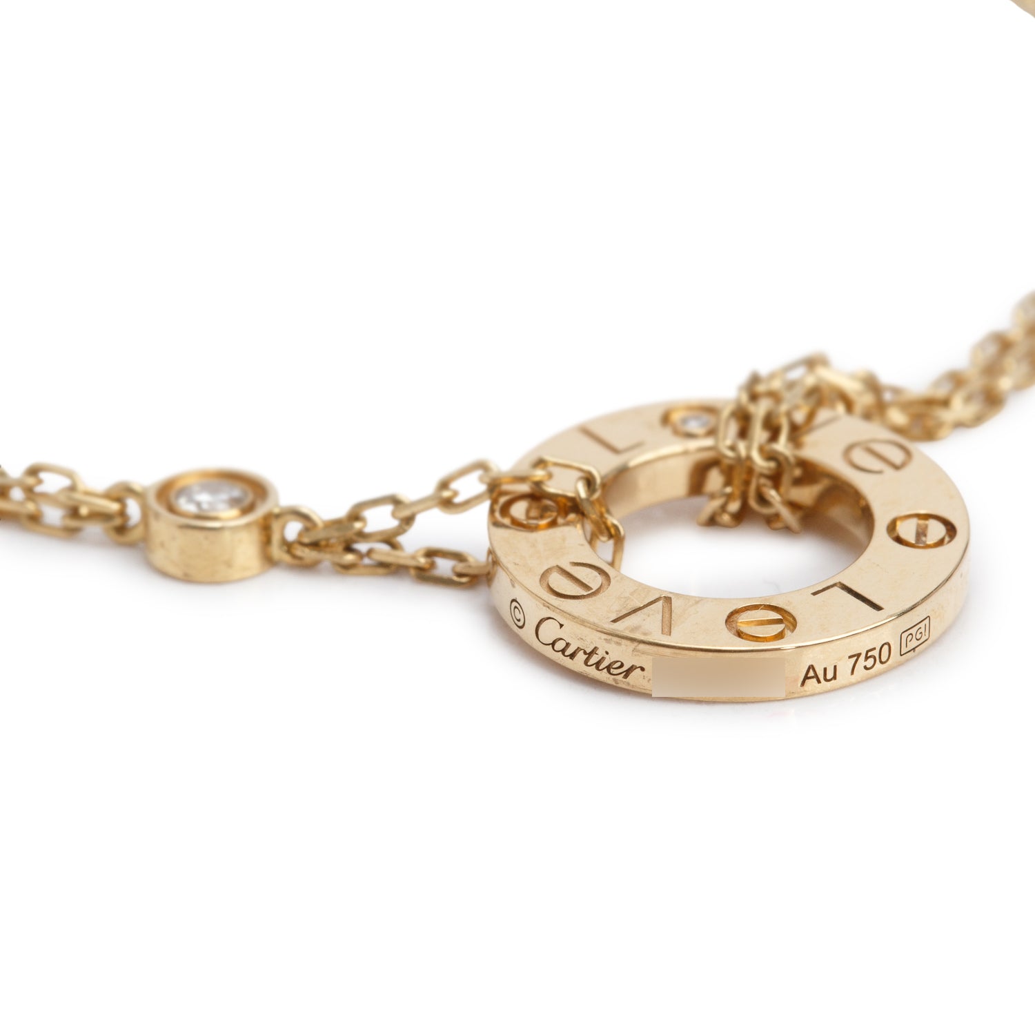 Cartier 18k Yellow Gold 2 Diamond Love Chain Bracelet w/ Box