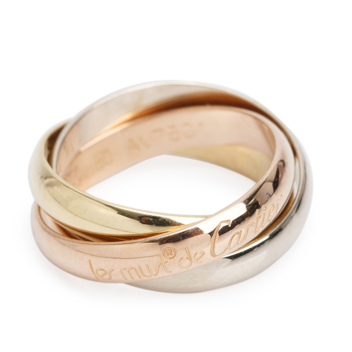 Cartier Vintage 18k Tri-Gold 'Les Must de Cartier' Classic Trinity Rolling Ring, Size 50 5.25