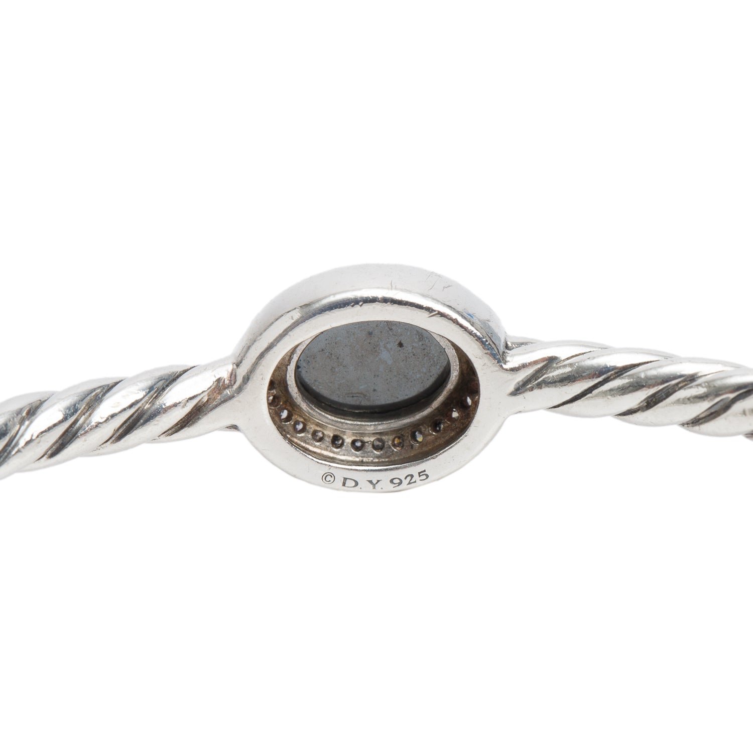David Yurman Sterling Silver Hematite & Diamond Color Classics Three Station Cable Bangle Bracelet