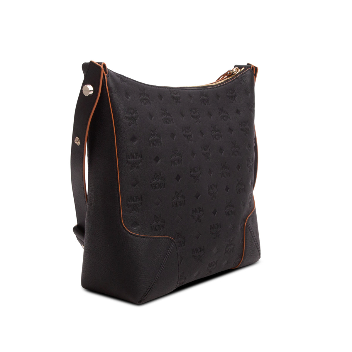MCM Black Calfskin Ottomar Monogram Klara Medium Hobo