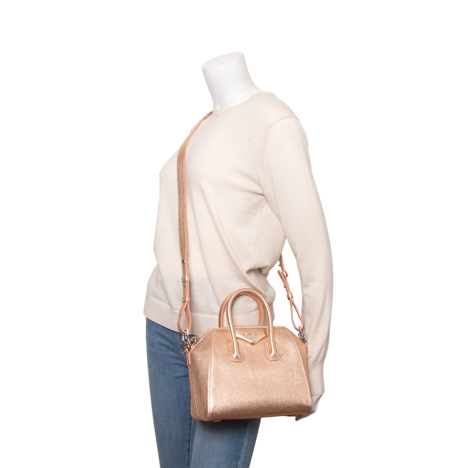 Givenchy Metallic Pink Goatskin Leather Mini Antigona Bag w/ Strap